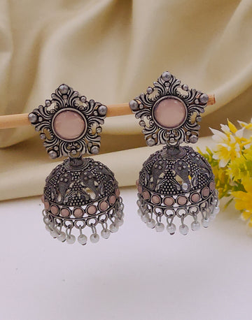 Antique Silver  Jhumka Earrings for Women (E16-PEACH)