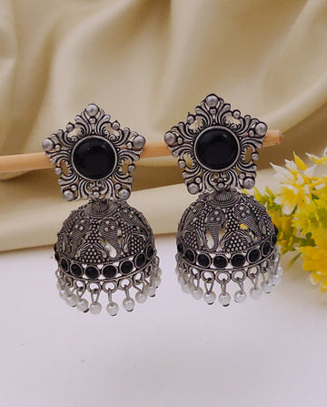 Antique Silver  Jhumka Earrings for Women (E16-BLACK)