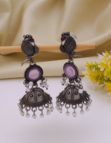 Antique Silver  Jhumka Earrings for Women (B-LOVENDER)