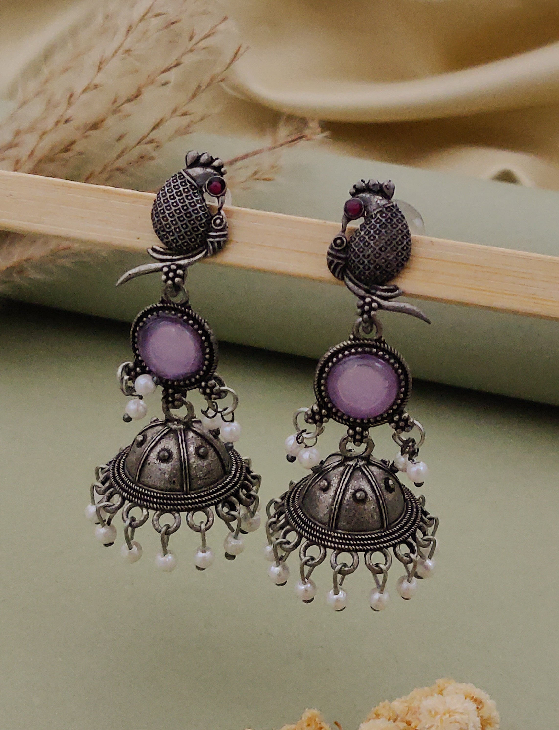 Antique Silver  Jhumka Earrings for Women (B-LOVENDER)
