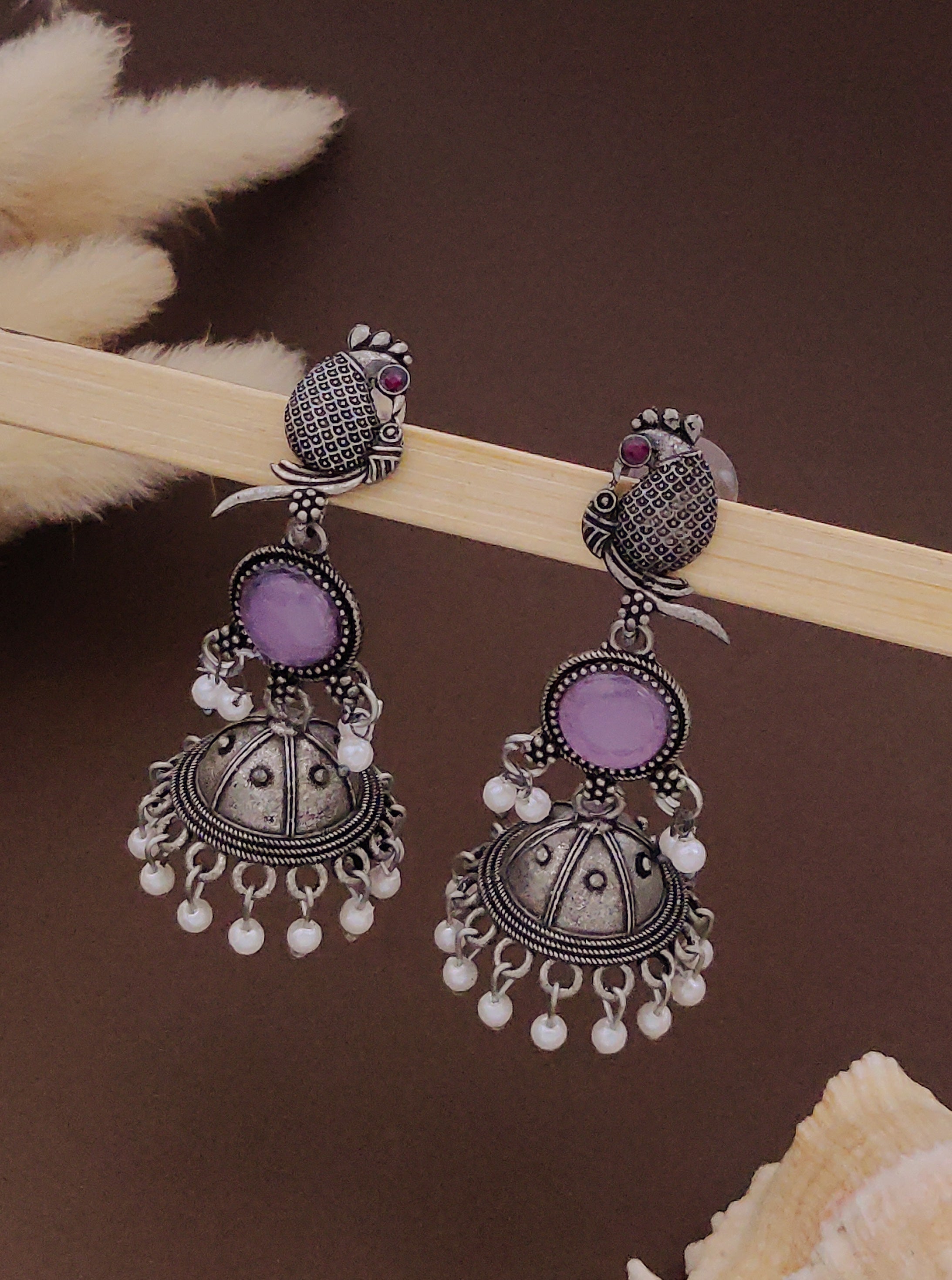 Antique Silver  Jhumka Earrings for Women (B-LOVENDER)