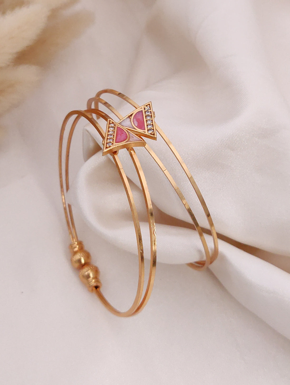 Elegant Women's Gold-Toned Crystal Embellished Kada Set (BG12)