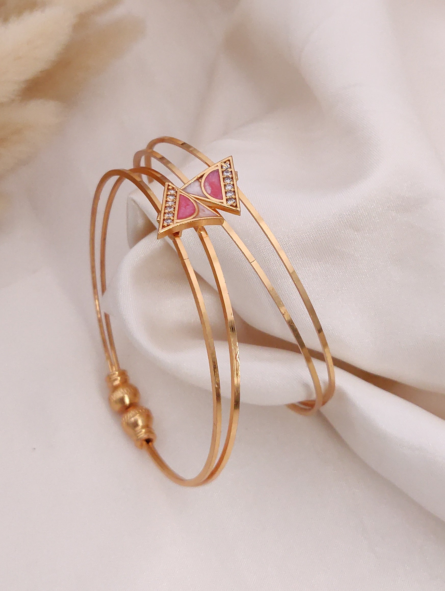 Elegant Women's Gold-Toned Crystal Embellished Kada Set (BG12)
