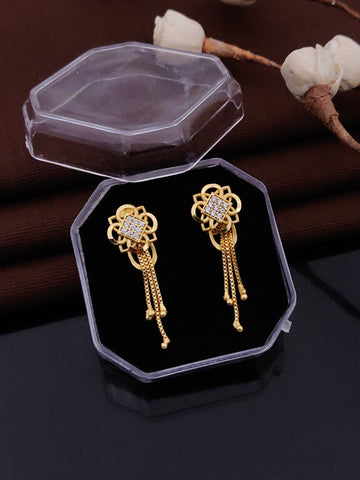 Gold Plated Floral Crystal Drop Earrings ( ME10 )