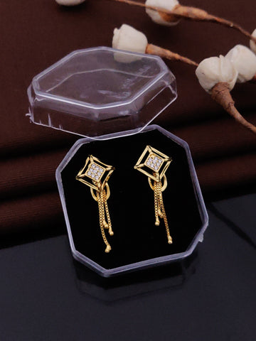 Gold Plated Floral Crystal Drop Earrings ( ME12 )