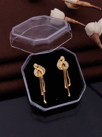 Gold Plated Floral Crystal Drop Earrings ( ME7 )