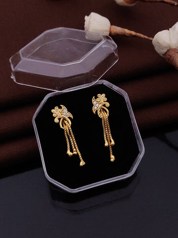 Gold Plated Floral Crystal Drop Earrings ( ME9 )