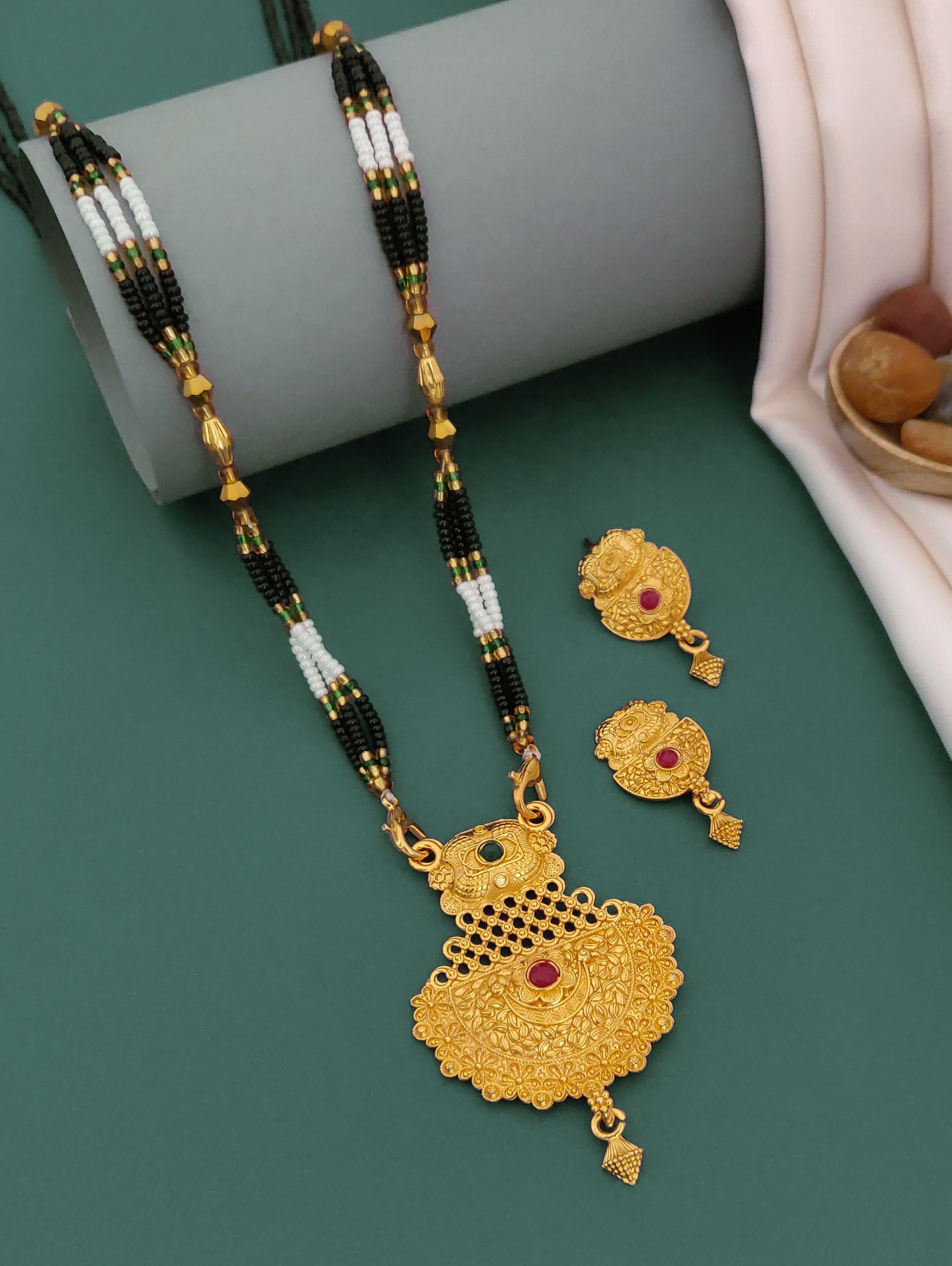 Antique Finish Mangalsutra with Matching Ethnic Earrings (MS103 p -WCD)