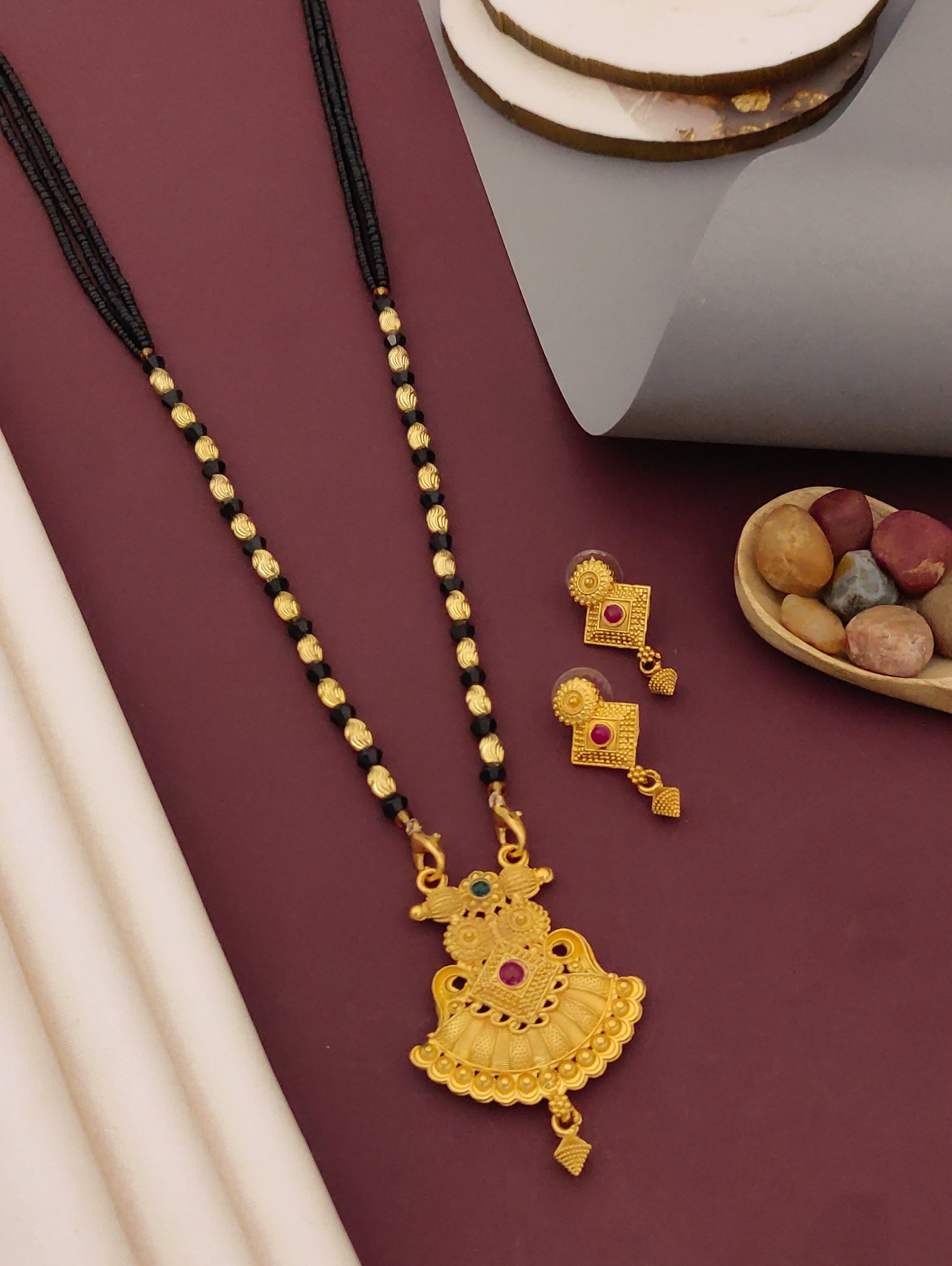 Antique Finish Mangalsutra with Matching Ethnic Earrings (MS105 p-SCD)