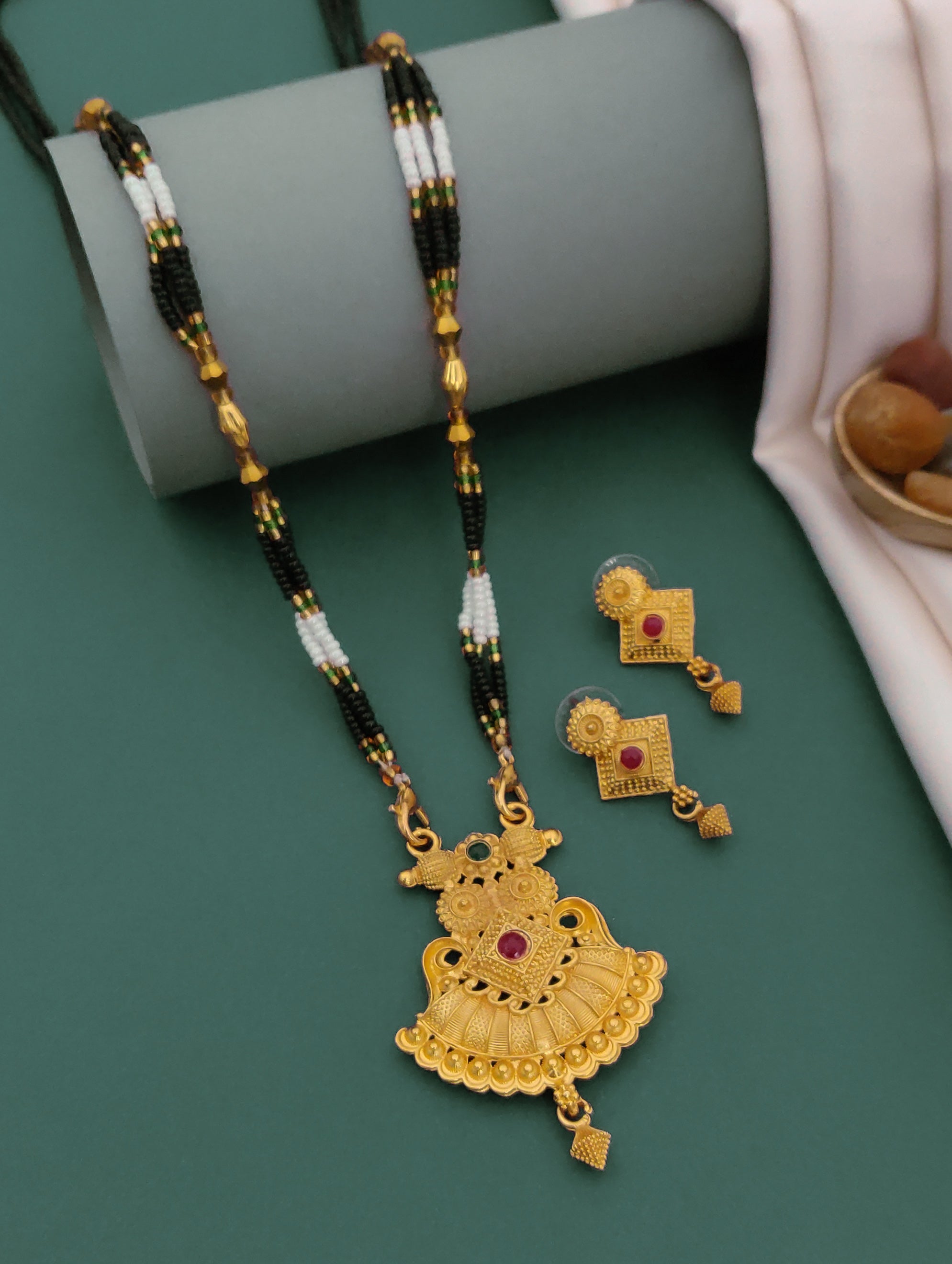 Antique Finish Mangalsutra with Matching Ethnic Earrings (MS105 p -WCD)