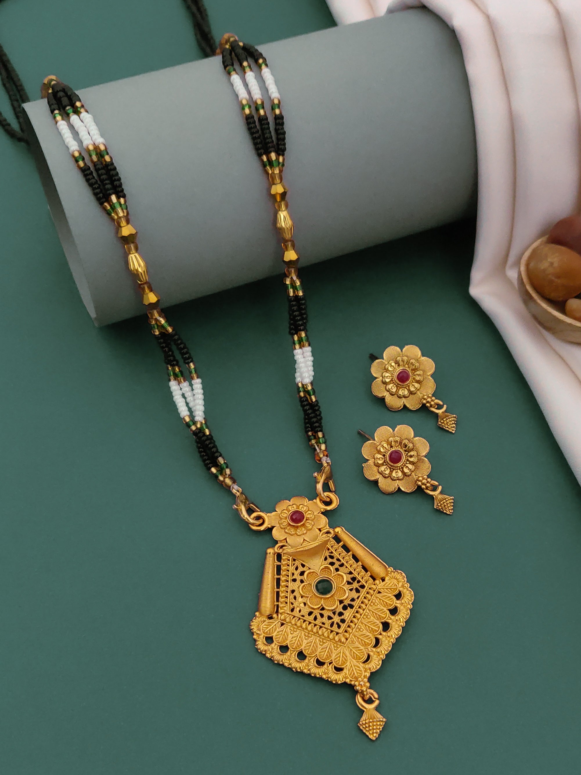 Antique Finish Mangalsutra with Matching Ethnic Earrings (MS107 p -WCD)