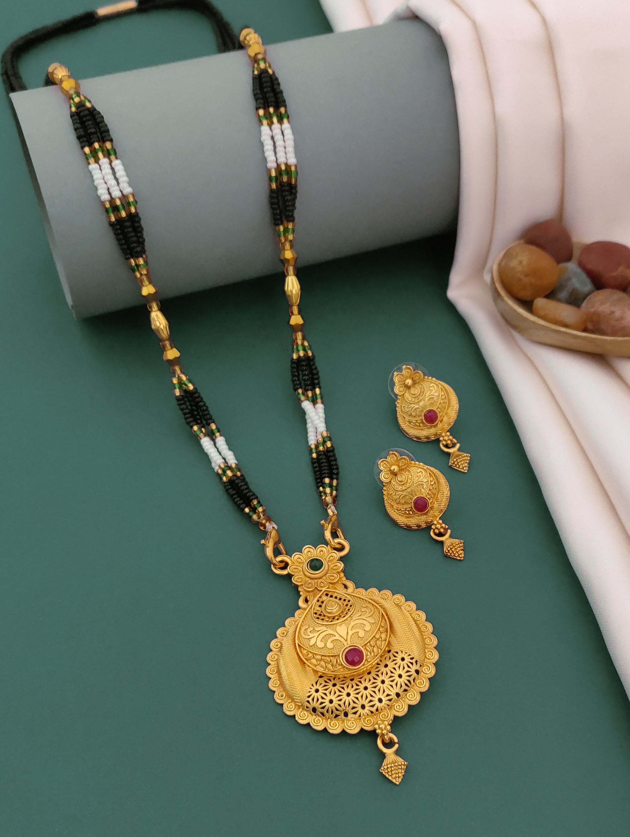 Antique Finish Mangalsutra with Matching Ethnic Earrings (MS110 p -WCD)