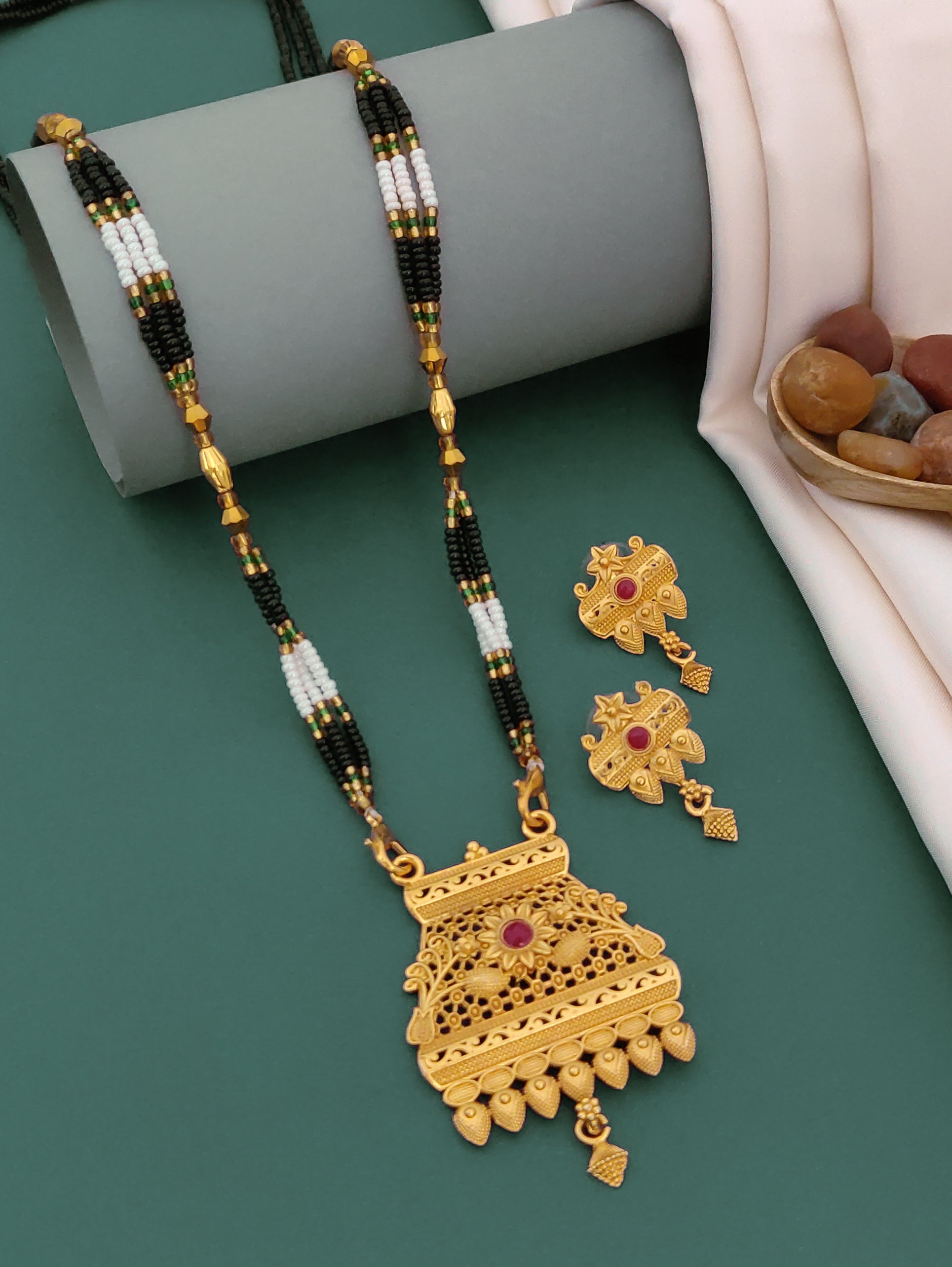 Antique Finish Mangalsutra with Matching Ethnic Earrings (MS113 p -WCD)
