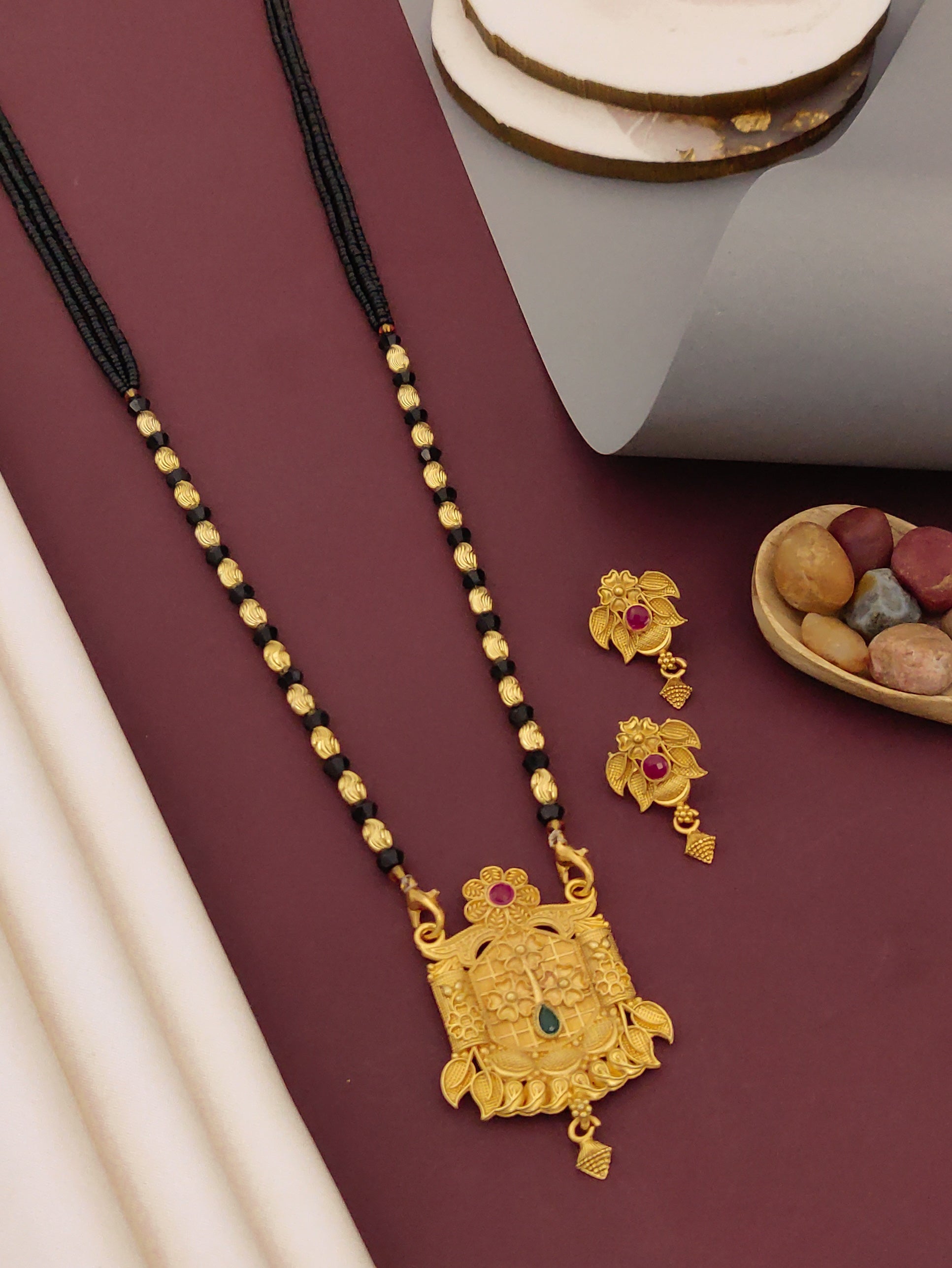 Antique Finish Mangalsutra with Matching Ethnic Earrings (MS117 p -SCD)