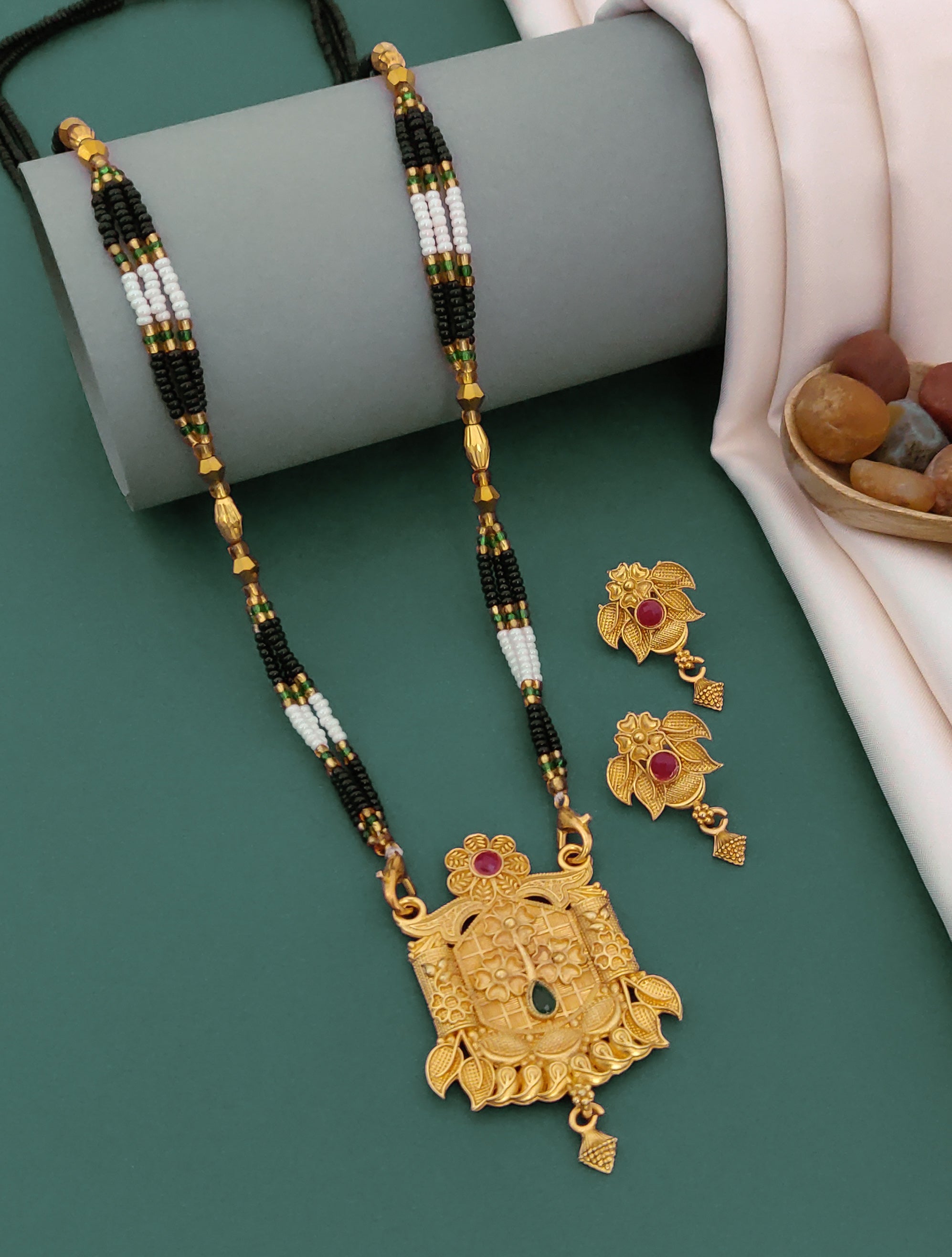 Antique Finish Mangalsutra with Matching Ethnic Earrings (MS117 p -WCD)
