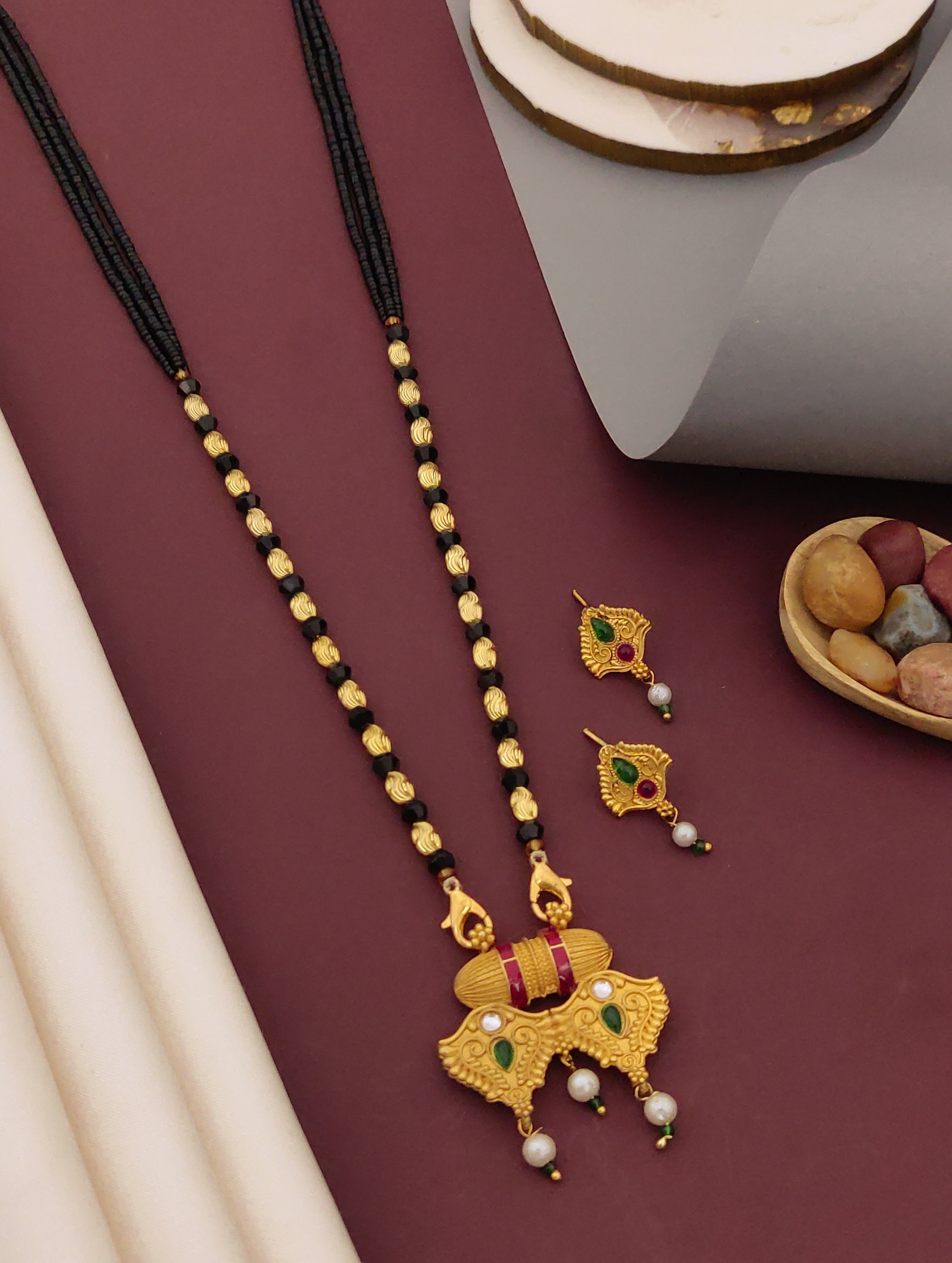 Antique Finish Mangalsutra with Matching Ethnic Earrings (MS120 p -SCD)