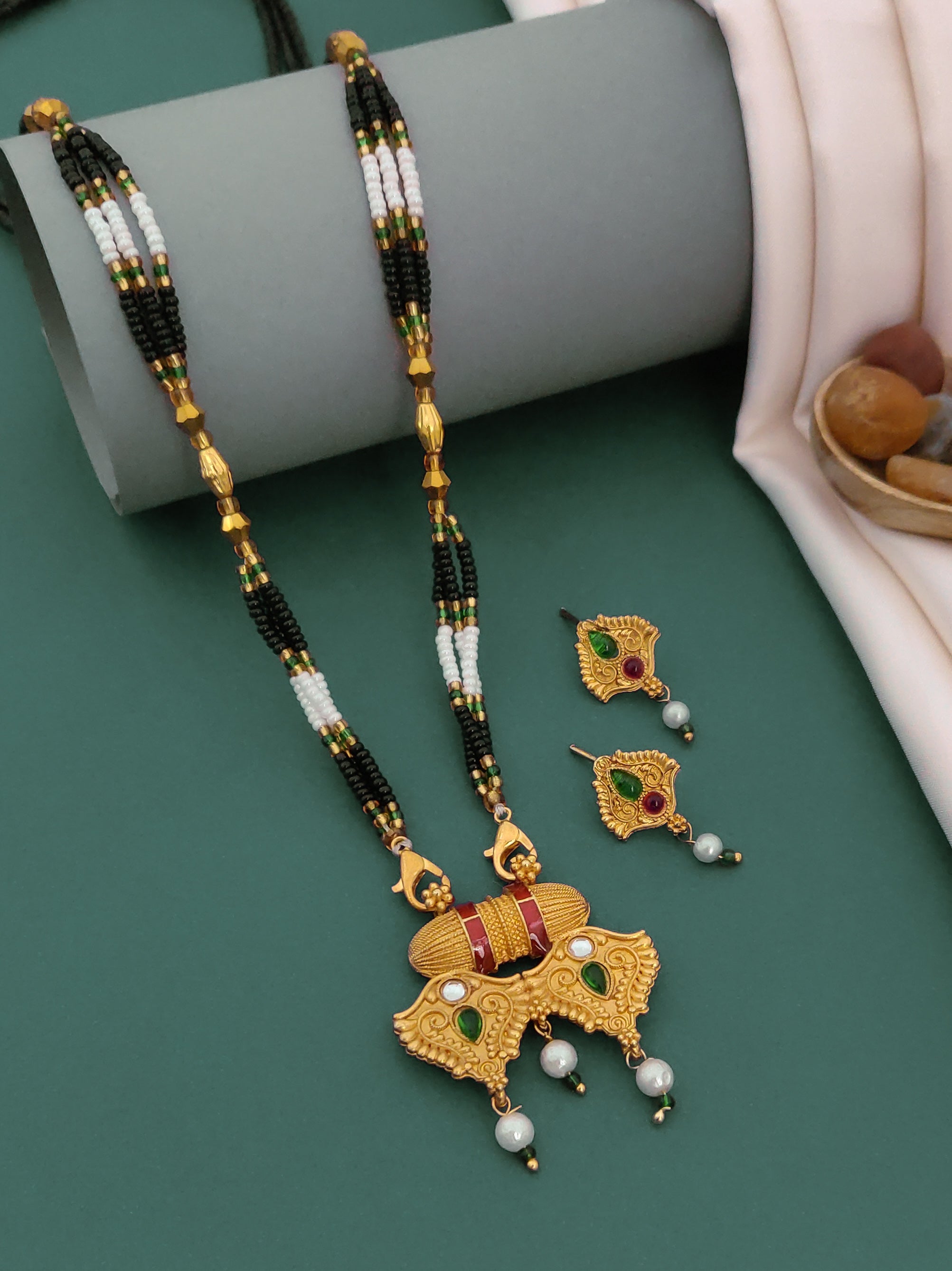 Antique Finish Mangalsutra with Matching Ethnic Earrings (MS120 p -WCD)