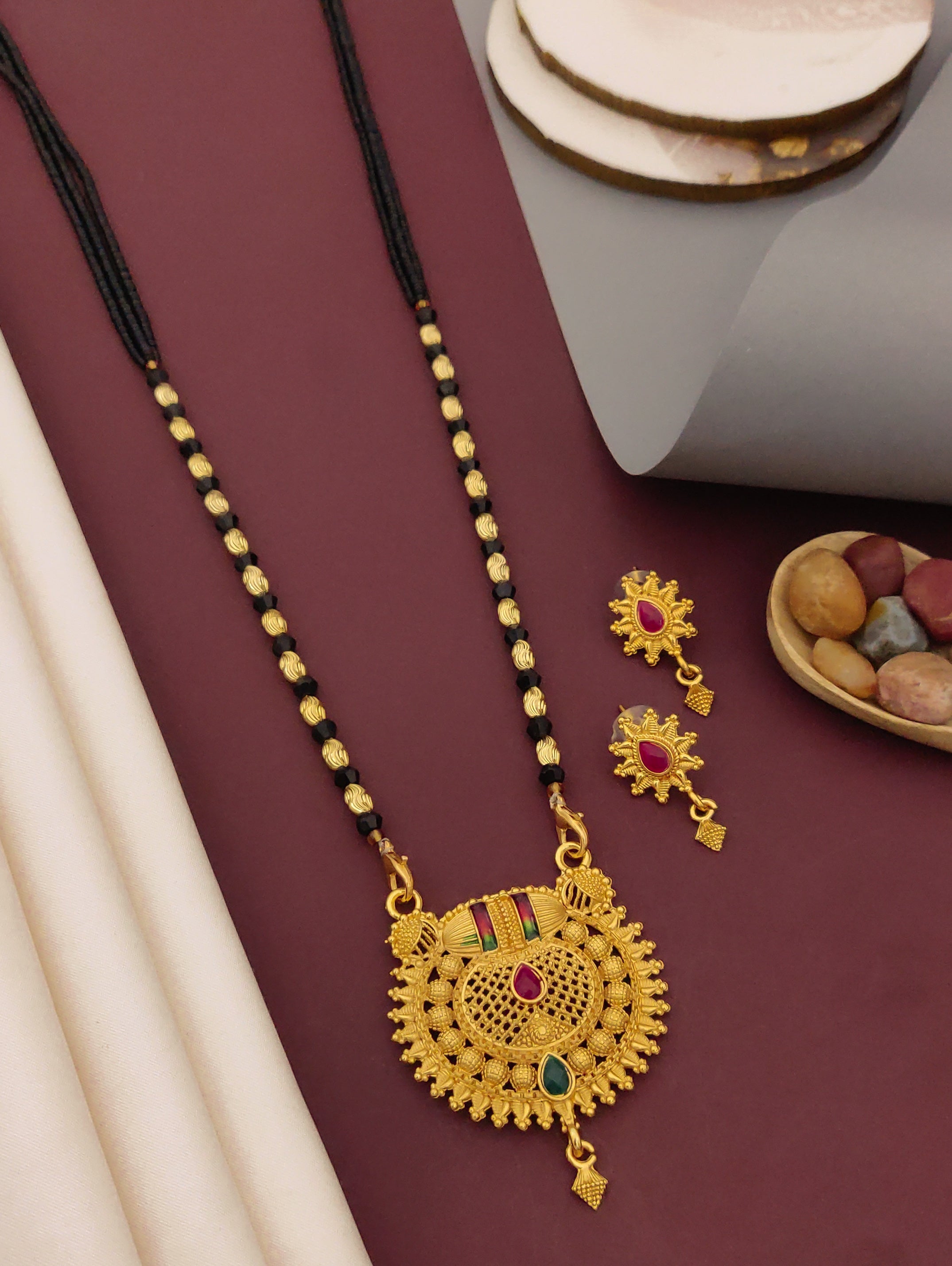 Antique Finish Mangalsutra with Matching Ethnic Earrings (MS22 p-SCD)