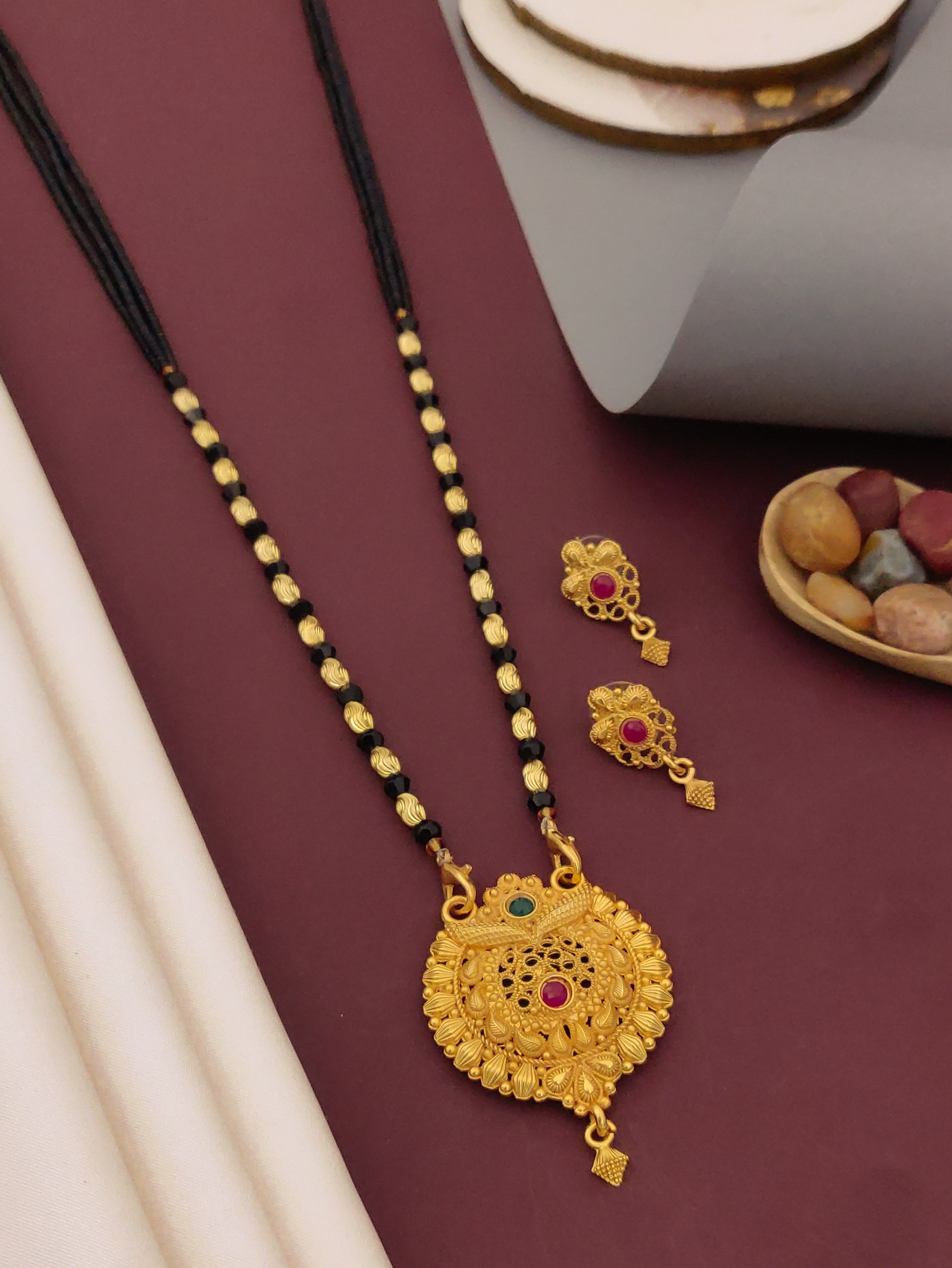 Antique Finish Mangalsutra with Matching Ethnic Earrings (MS27 p-SCD)