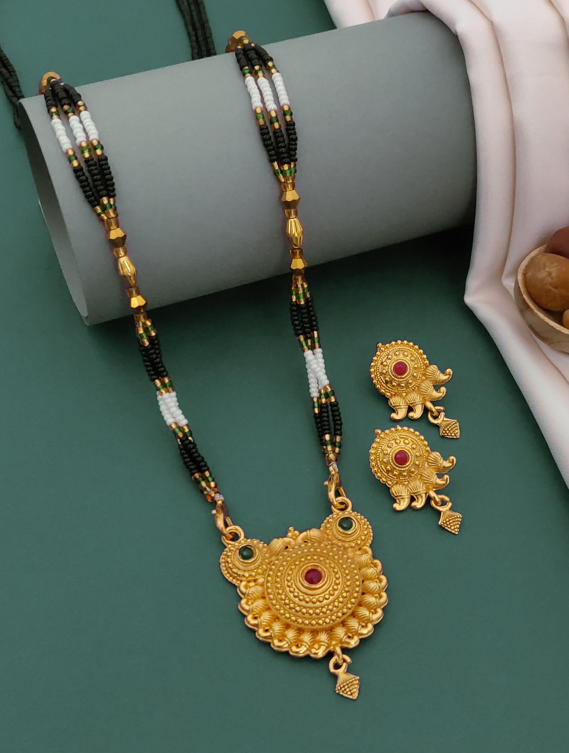Antique Finish Mangalsutra with Matching Ethnic Earrings (MS3 p -WCD)