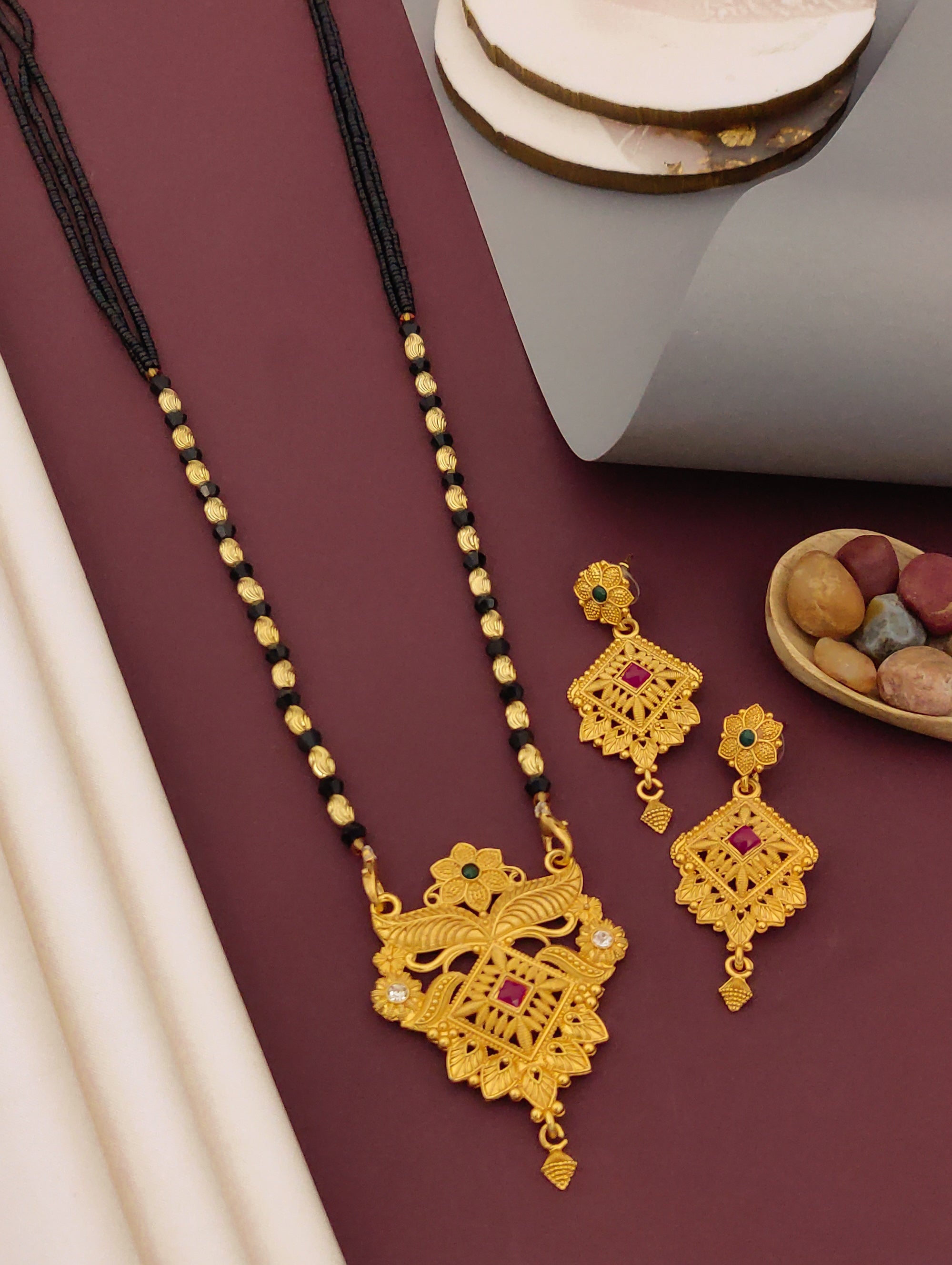 Antique Finish Mangalsutra with Matching Ethnic Earrings (MS41 p-SCD)