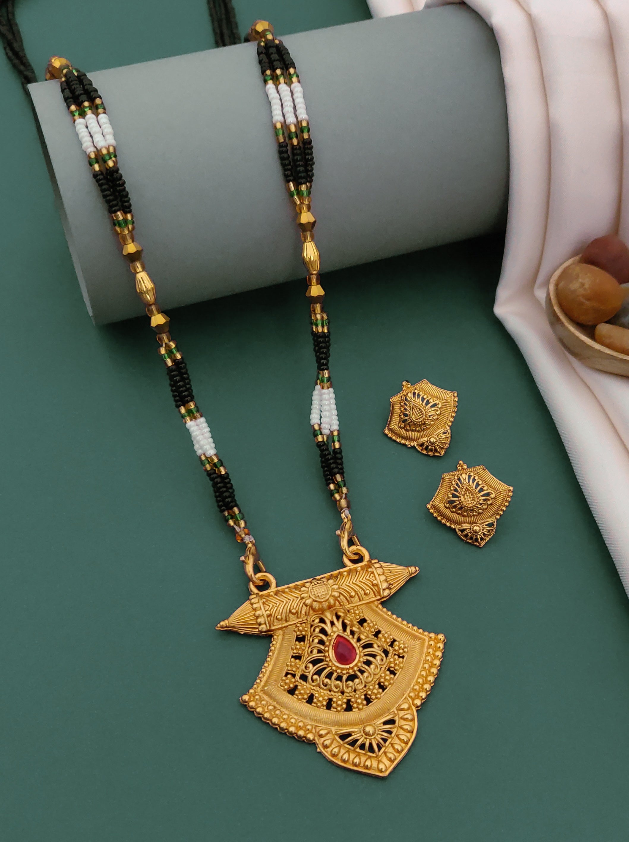 Antique Finish Mangalsutra with Matching Ethnic Earrings (MS42 p -WCD)