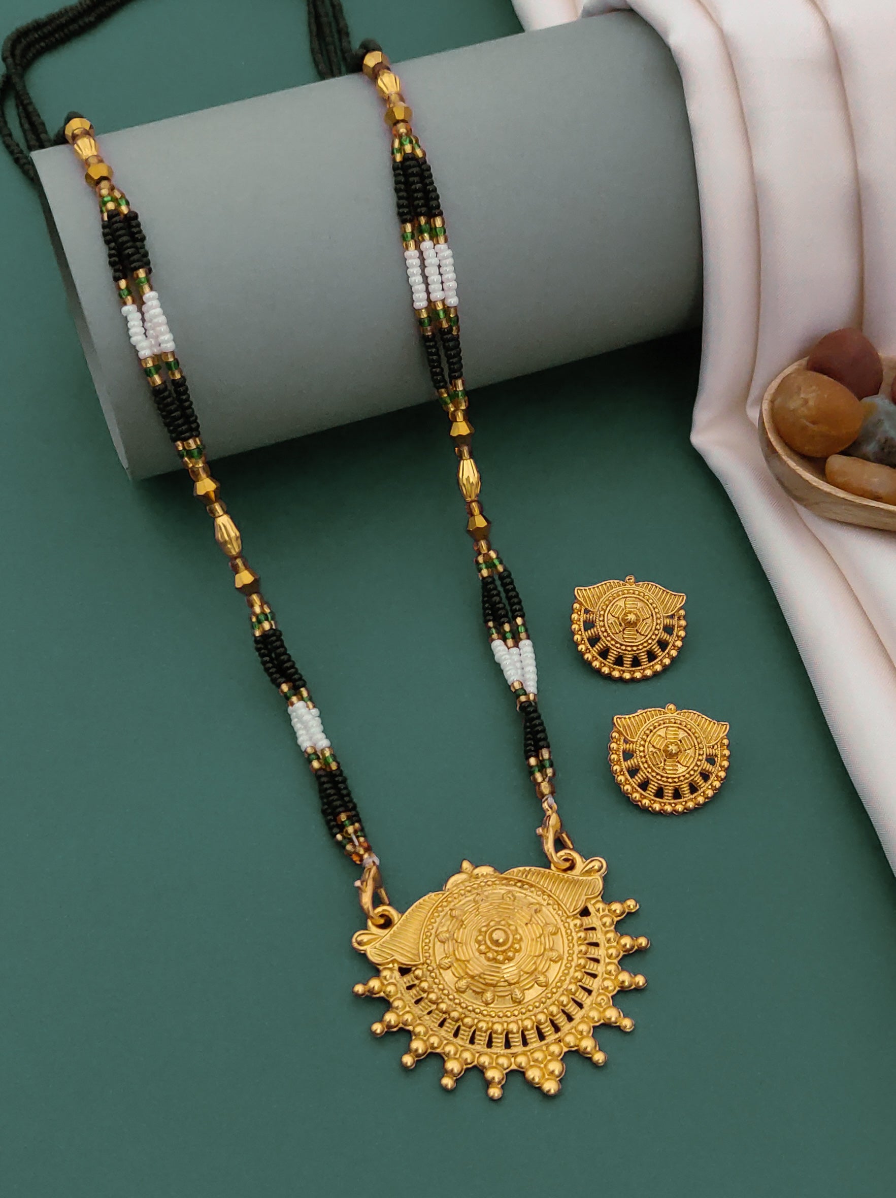 Antique Finish Mangalsutra with Matching Ethnic Earrings (MS43 p -WCD)