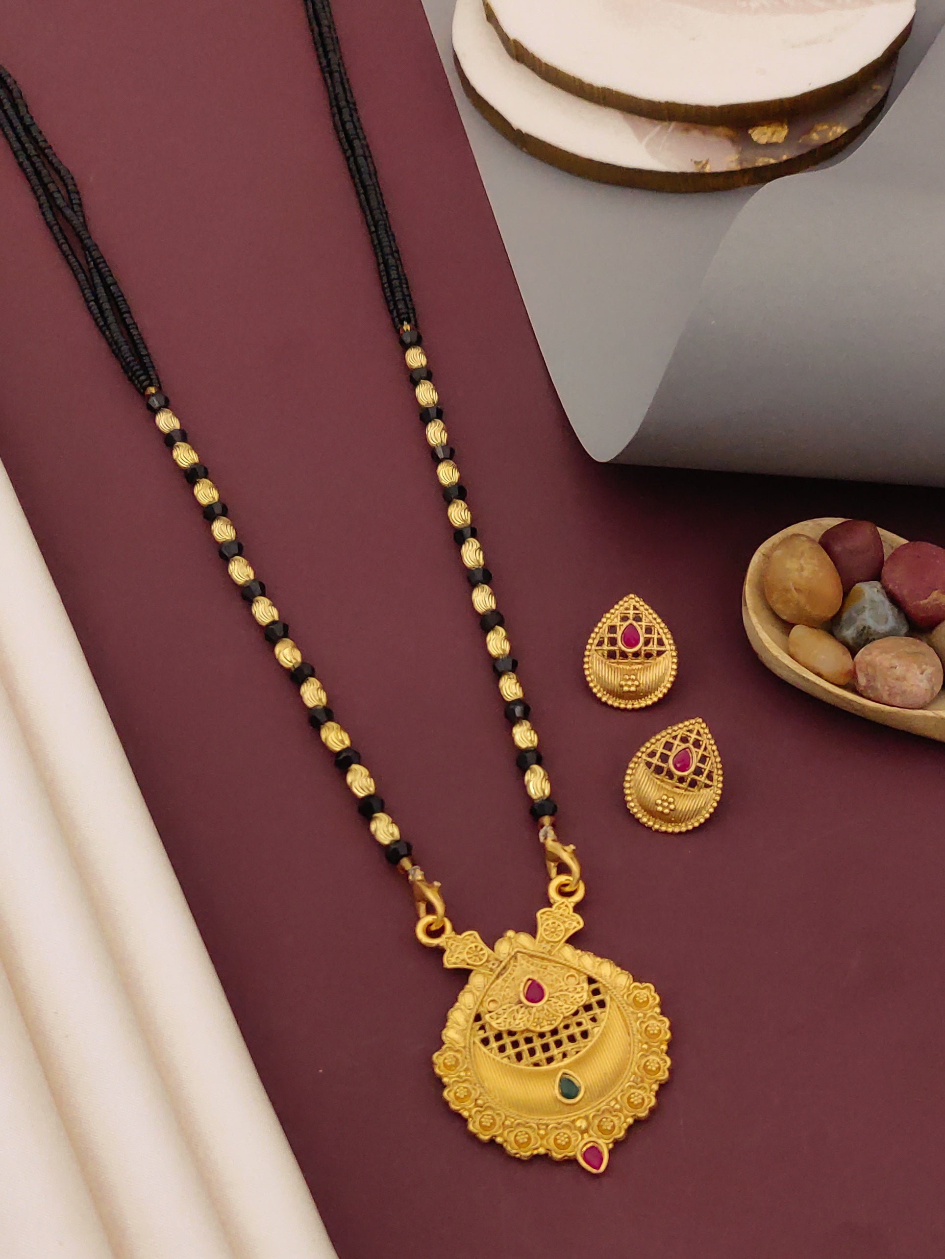 Antique Finish Mangalsutra with Matching Ethnic Earrings (MS45 p-SCD)