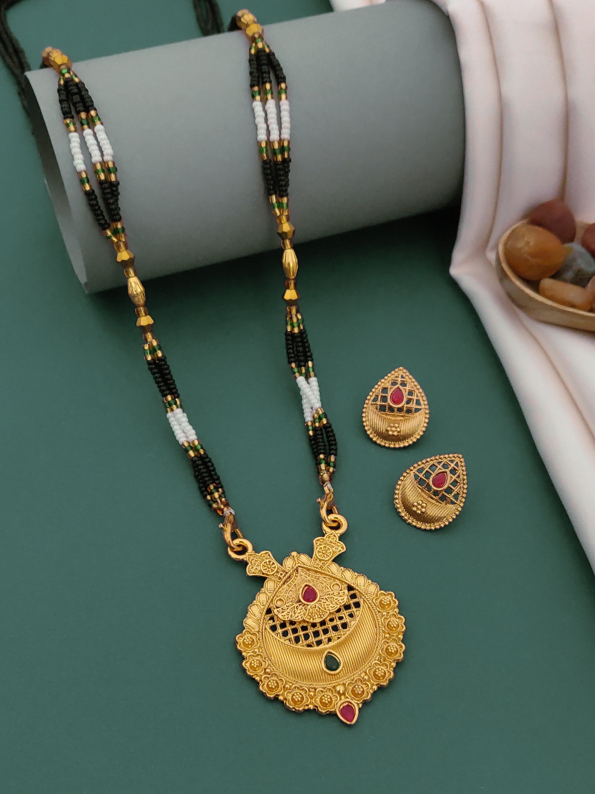 Antique Finish Mangalsutra with Matching Ethnic Earrings (MS45 p -WCD)