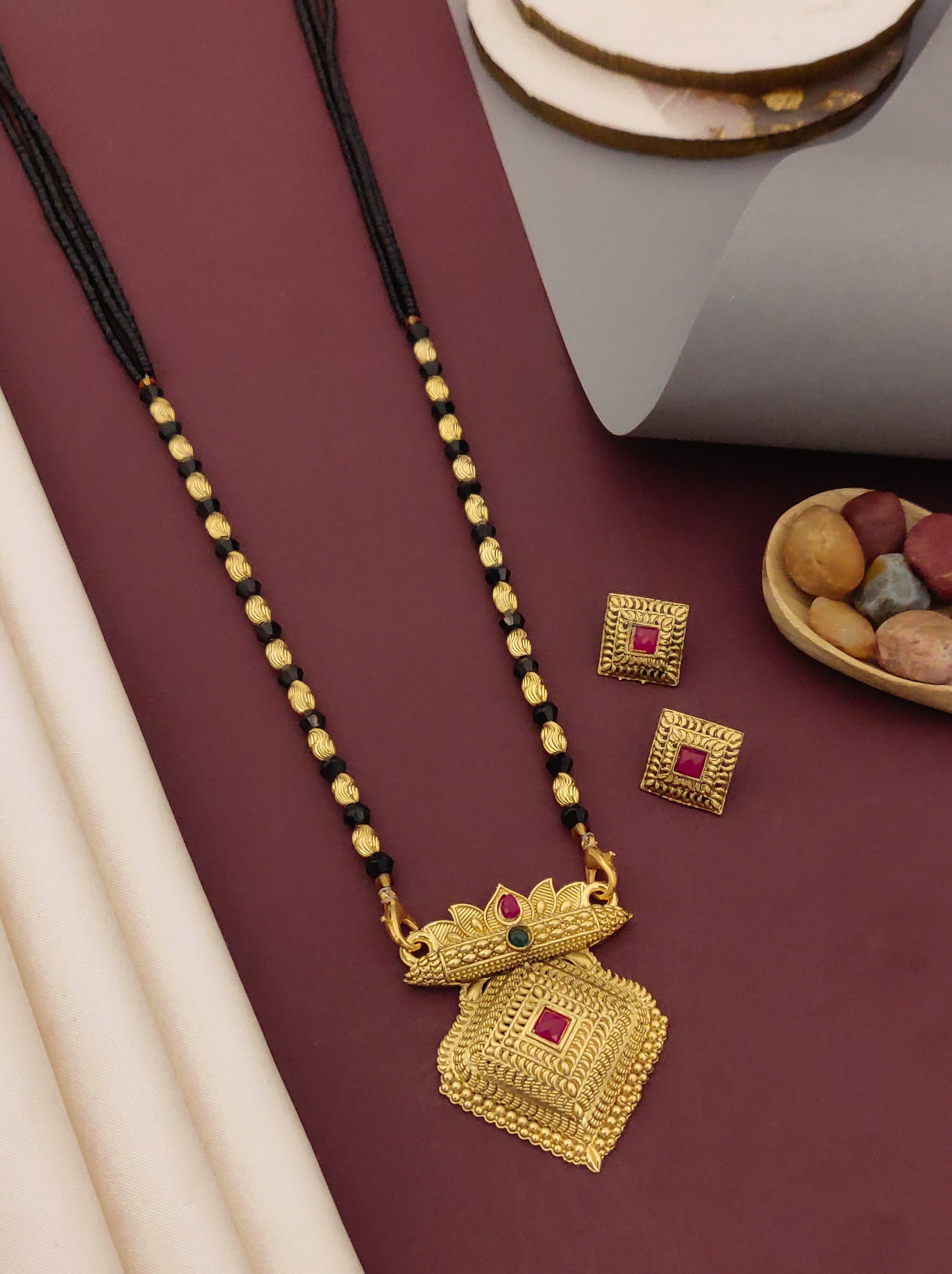 Antique Finish Mangalsutra with Matching Ethnic Earrings (MS46 p-SCD)