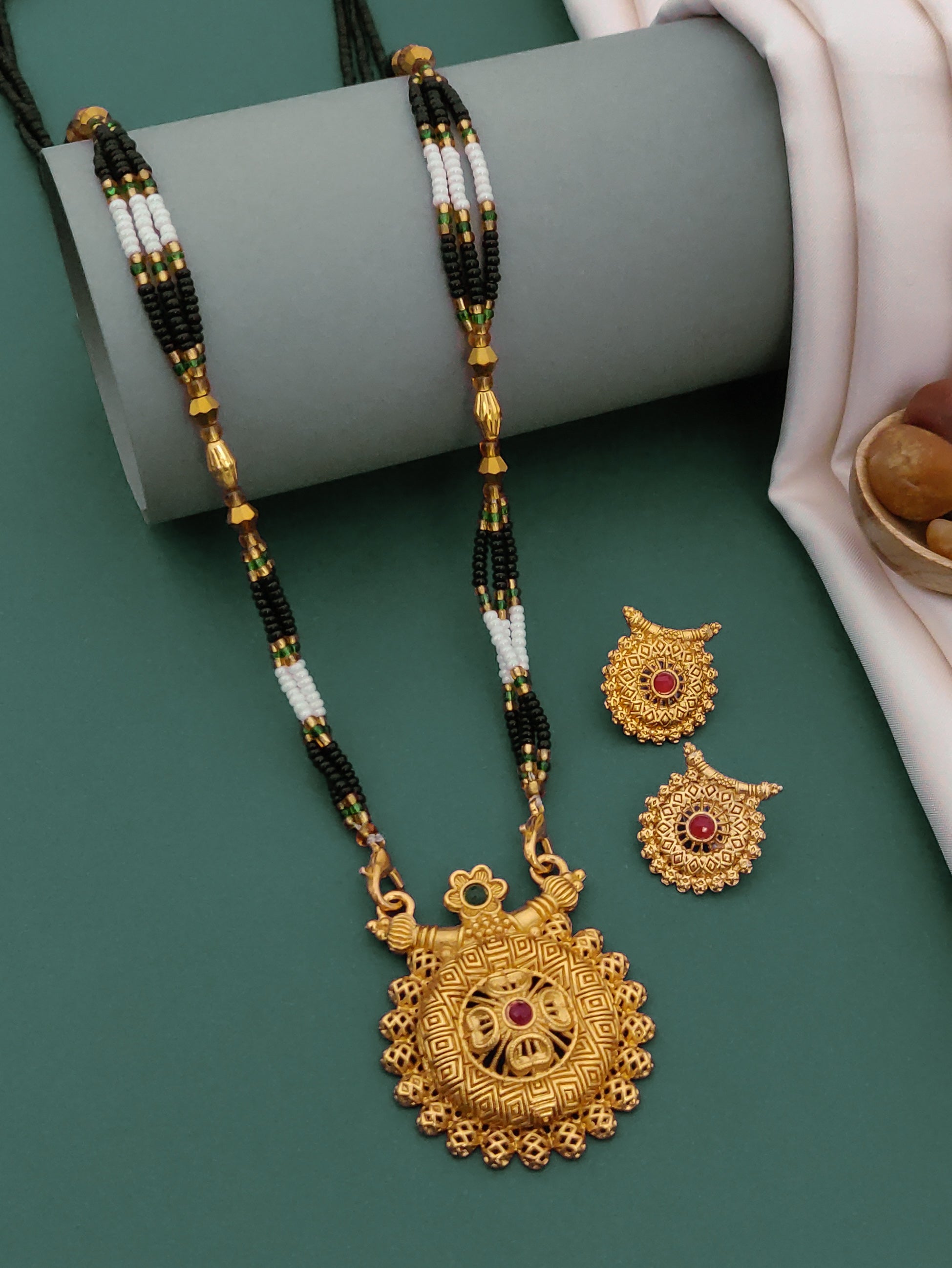Antique Finish Mangalsutra with Matching Ethnic Earrings (MS48 p -WCD)