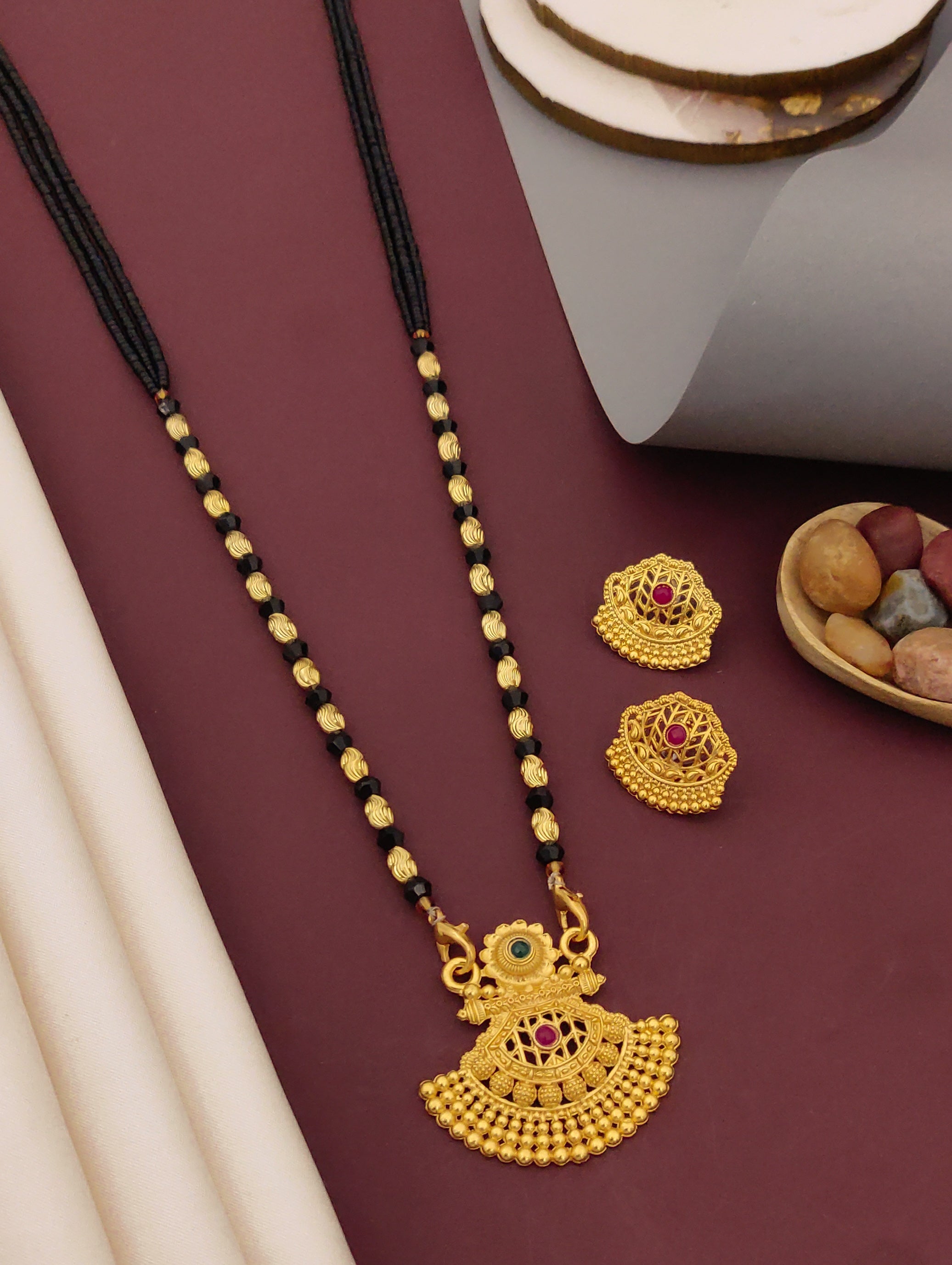 Antique Finish Mangalsutra with Matching Ethnic Earrings (MS50 p-SCD)
