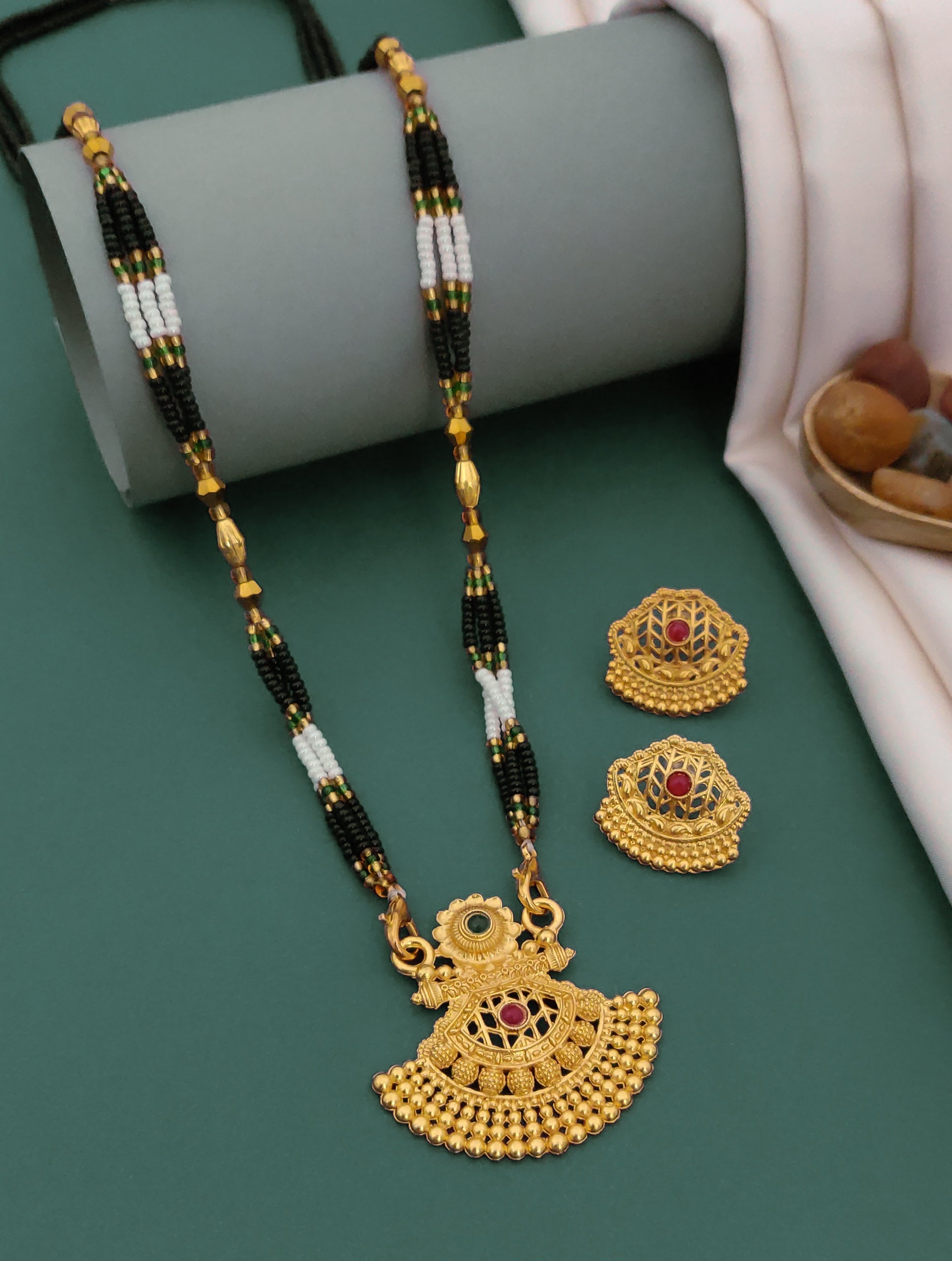 Antique Finish Mangalsutra with Matching Ethnic Earrings (MS50 p -WCD)