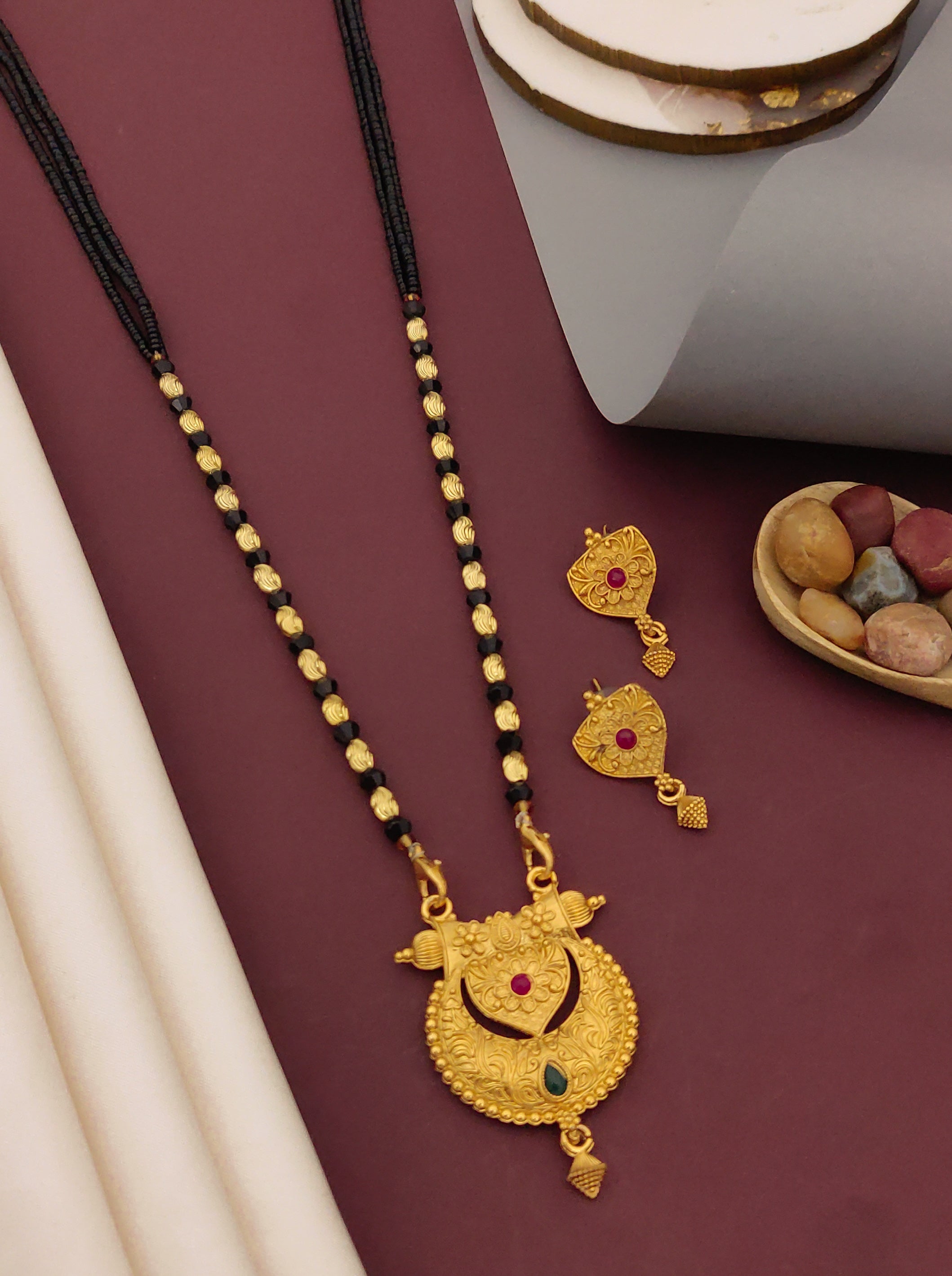 Antique Finish Mangalsutra with Matching Ethnic Earrings (MS61 p-SCD)
