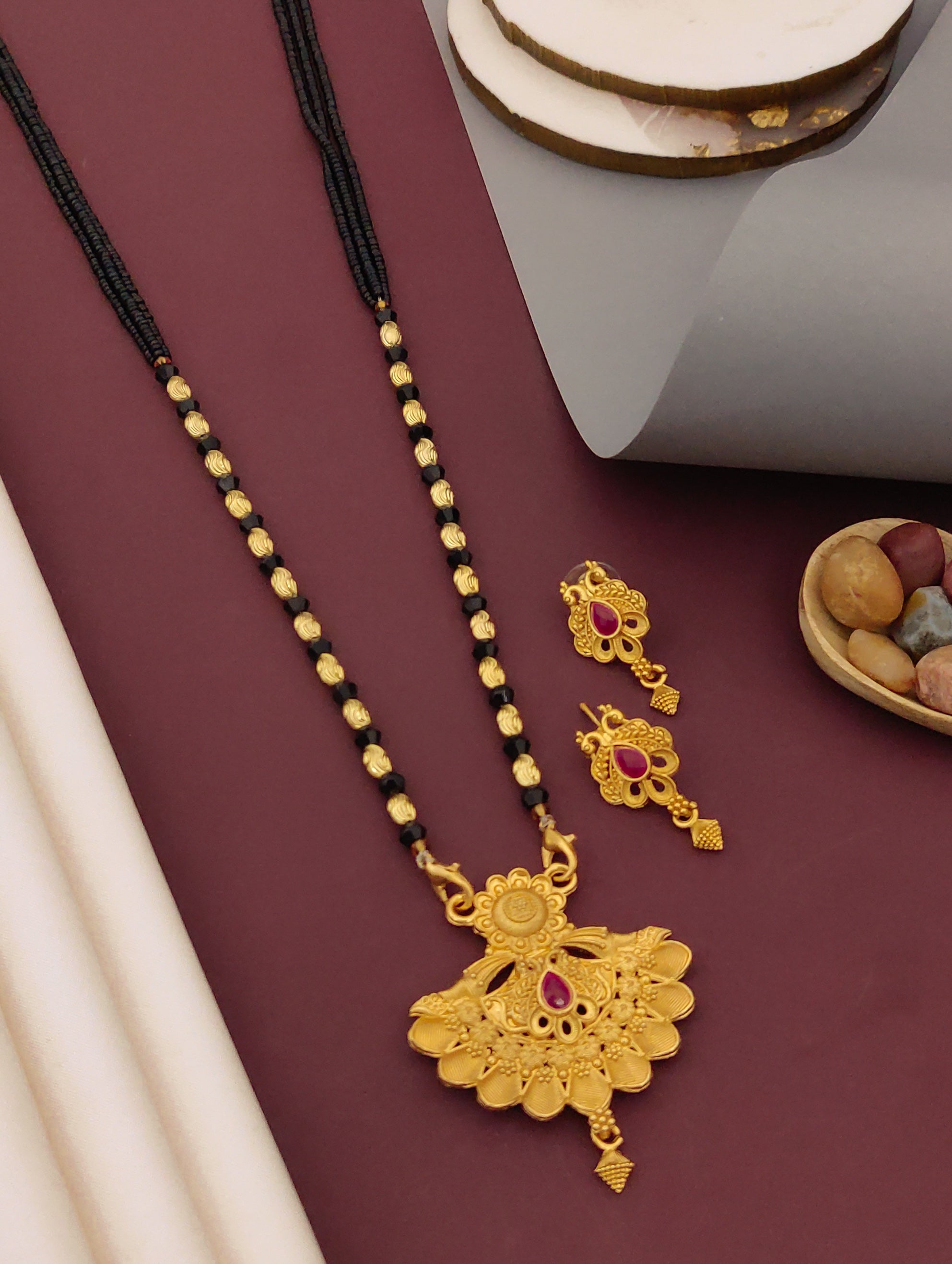 Antique Finish Mangalsutra with Matching Ethnic Earrings (MS63 p-SCD)