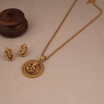 Ethnic Gold Plated Designer Pendant Necklace Set (AA2)