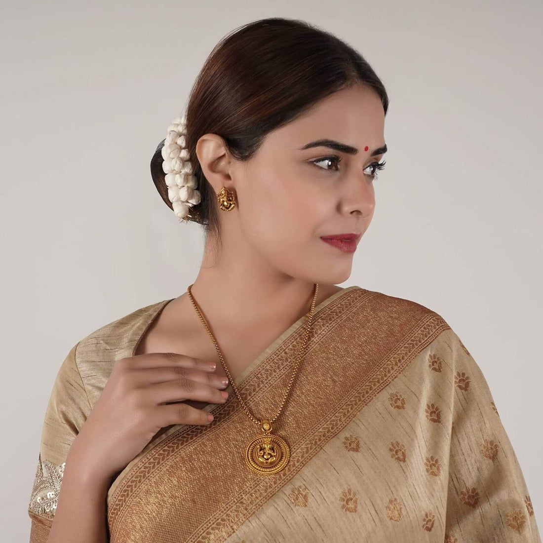 Ethnic Gold Plated Designer Pendant Necklace Set (AA2)