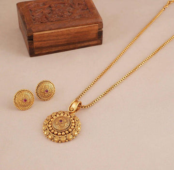 Ethnic Gold Plated Designer Pendant Necklace Set (AA9)