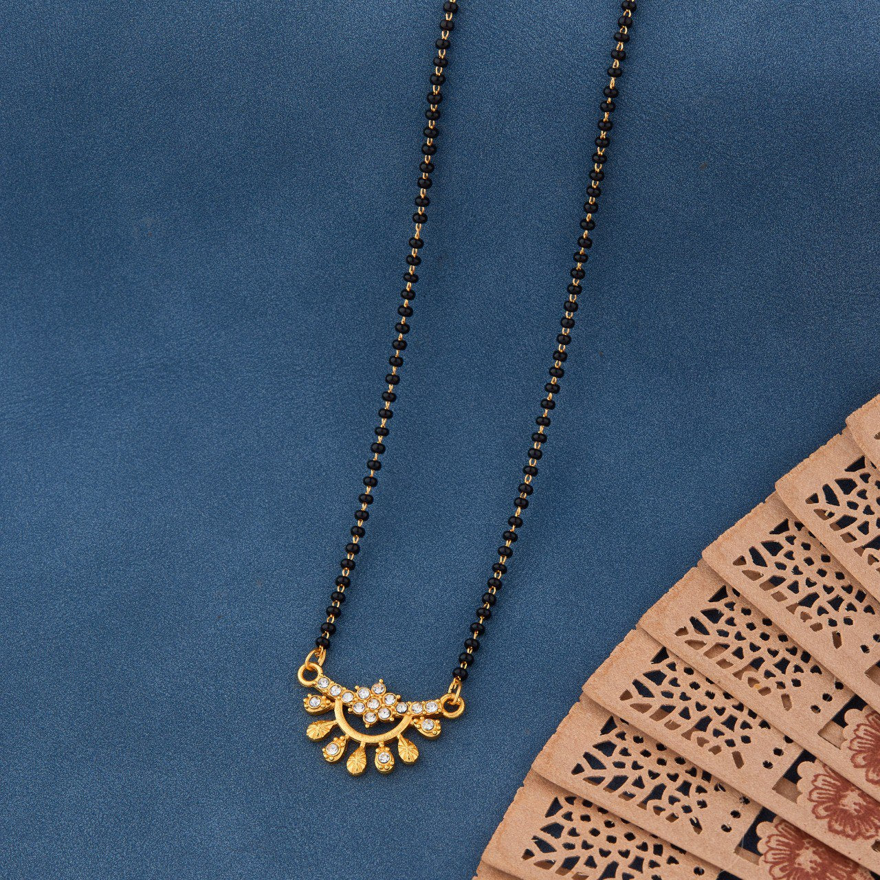 Elegant Gold-Toned Diamond Mangalsutra Necklace for Women (sm77)