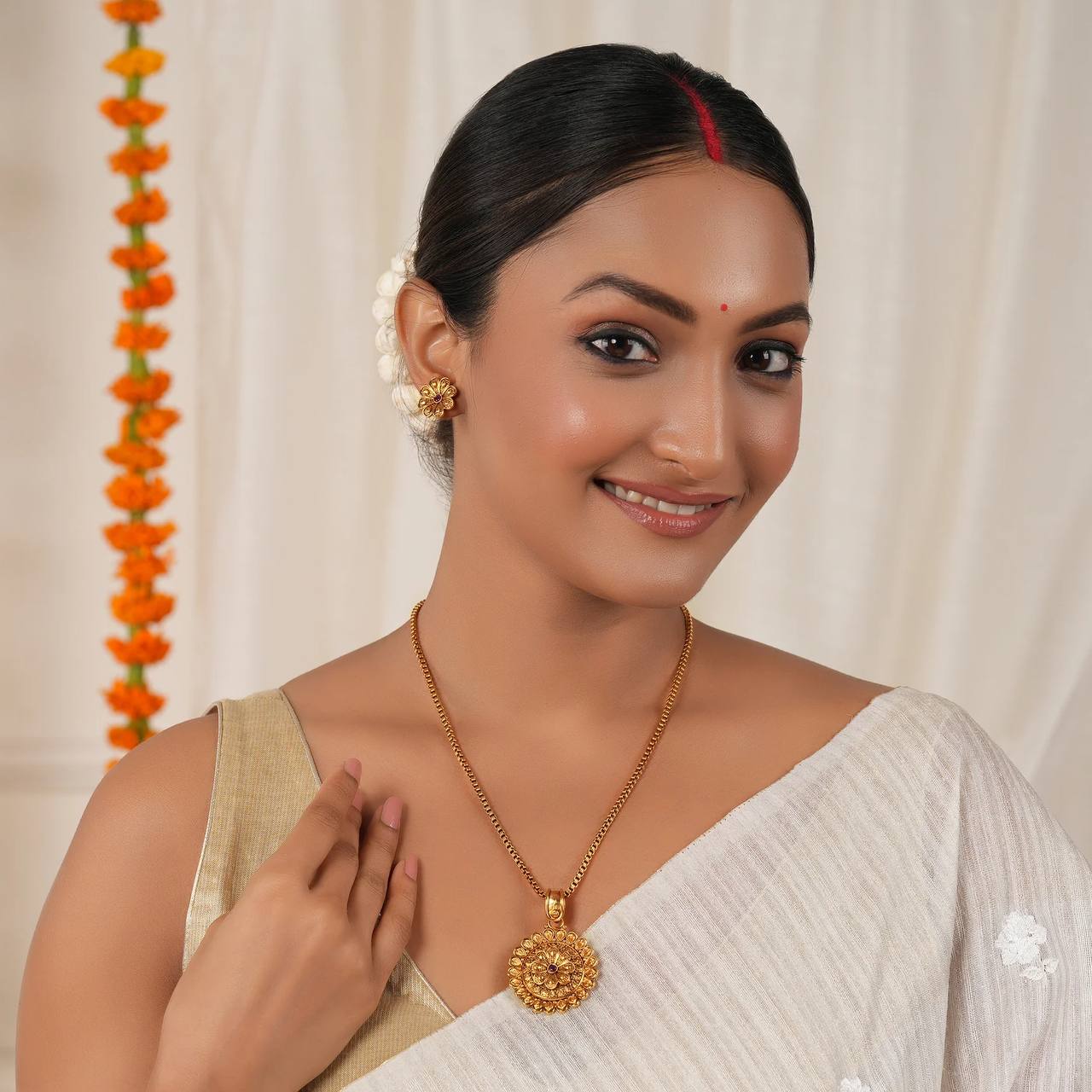 Ethnic Gold Plated Designer Pendant Necklace Set (AA11)