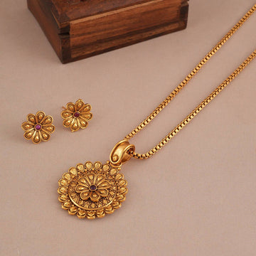 Ethnic Gold Plated Designer Pendant Necklace Set (AA11)