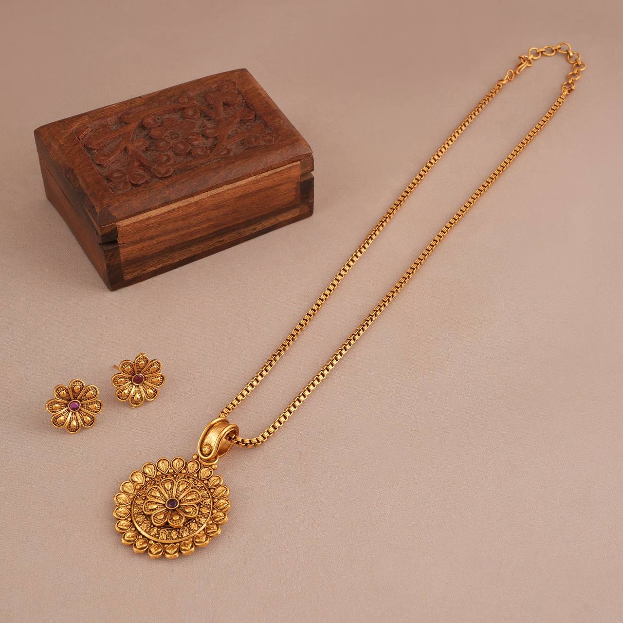 Ethnic Gold Plated Designer Pendant Necklace Set (AA11)