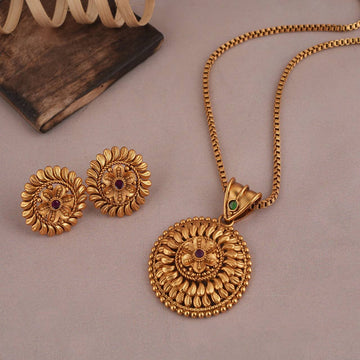 Ethnic Gold Plated Designer Pendant Necklace Set (AA12)