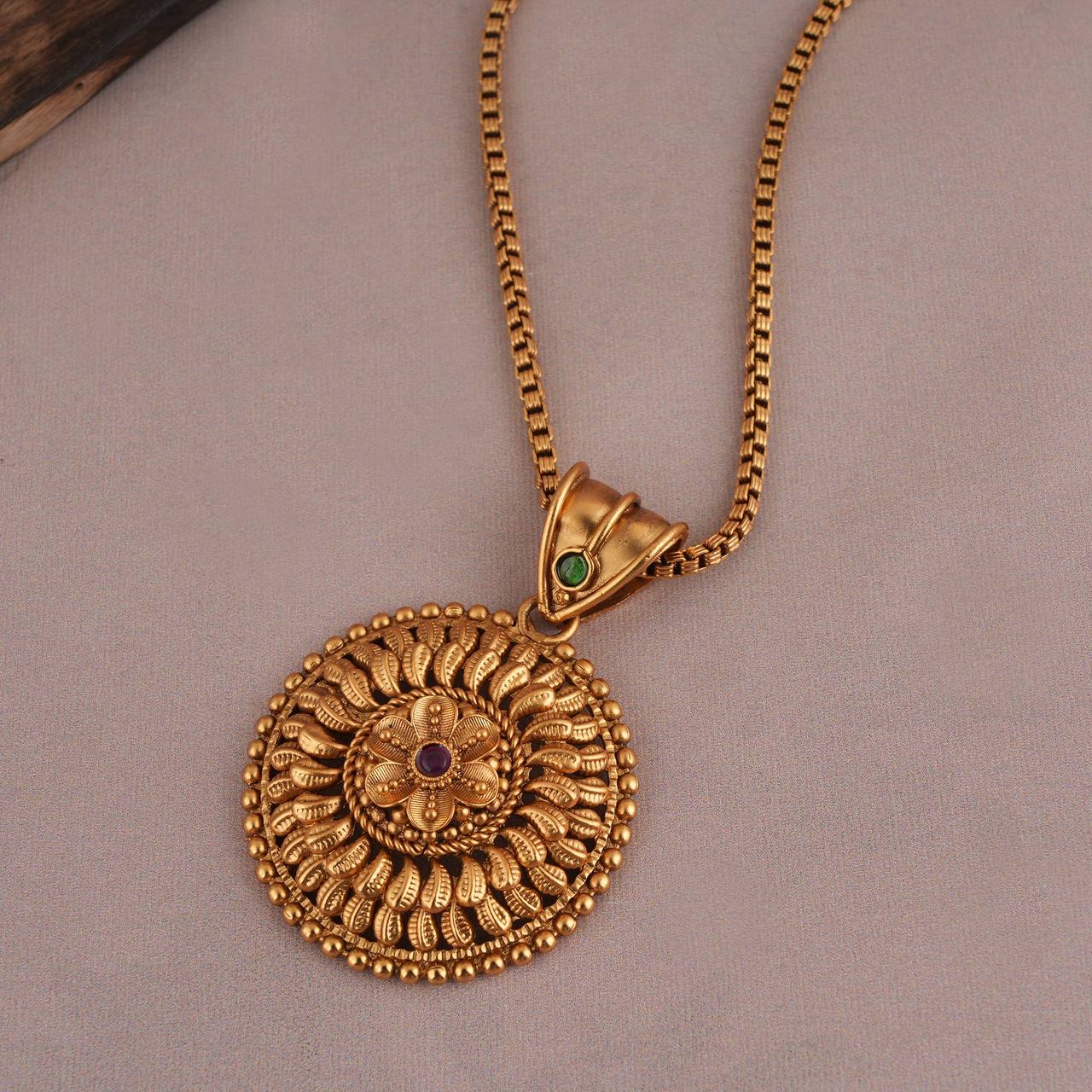 Ethnic Gold Plated Designer Pendant Necklace Set (AA12)
