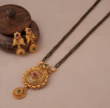 Ethnic Gold Plated Designer Pendant Necklace Set (AA14)