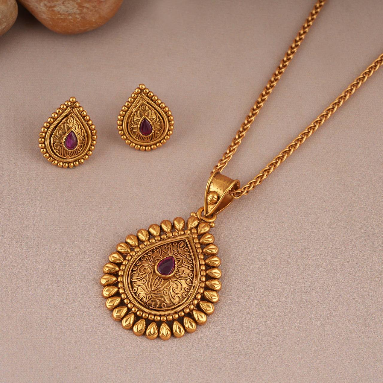 Ethnic Gold Plated Designer Pendant Necklace Set (AA15)