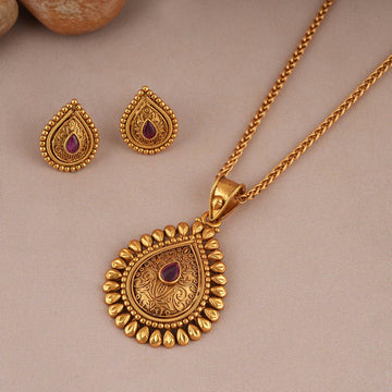 Ethnic Gold Plated Designer Pendant Necklace Set (AA15)