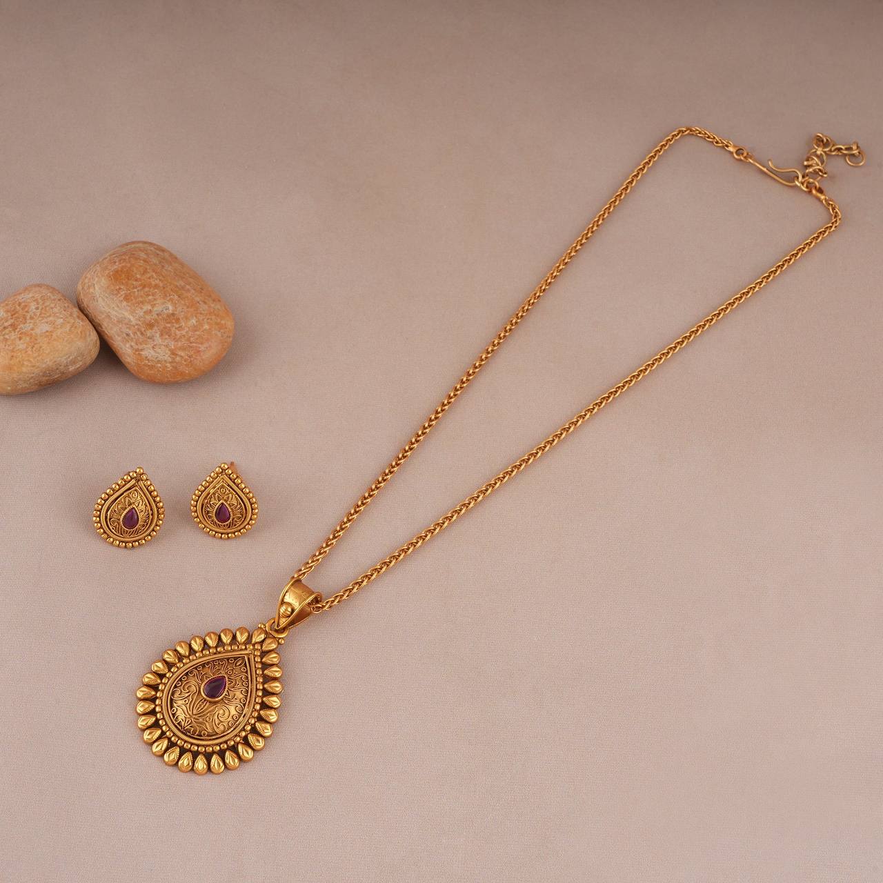 Ethnic Gold Plated Designer Pendant Necklace Set (AA15)