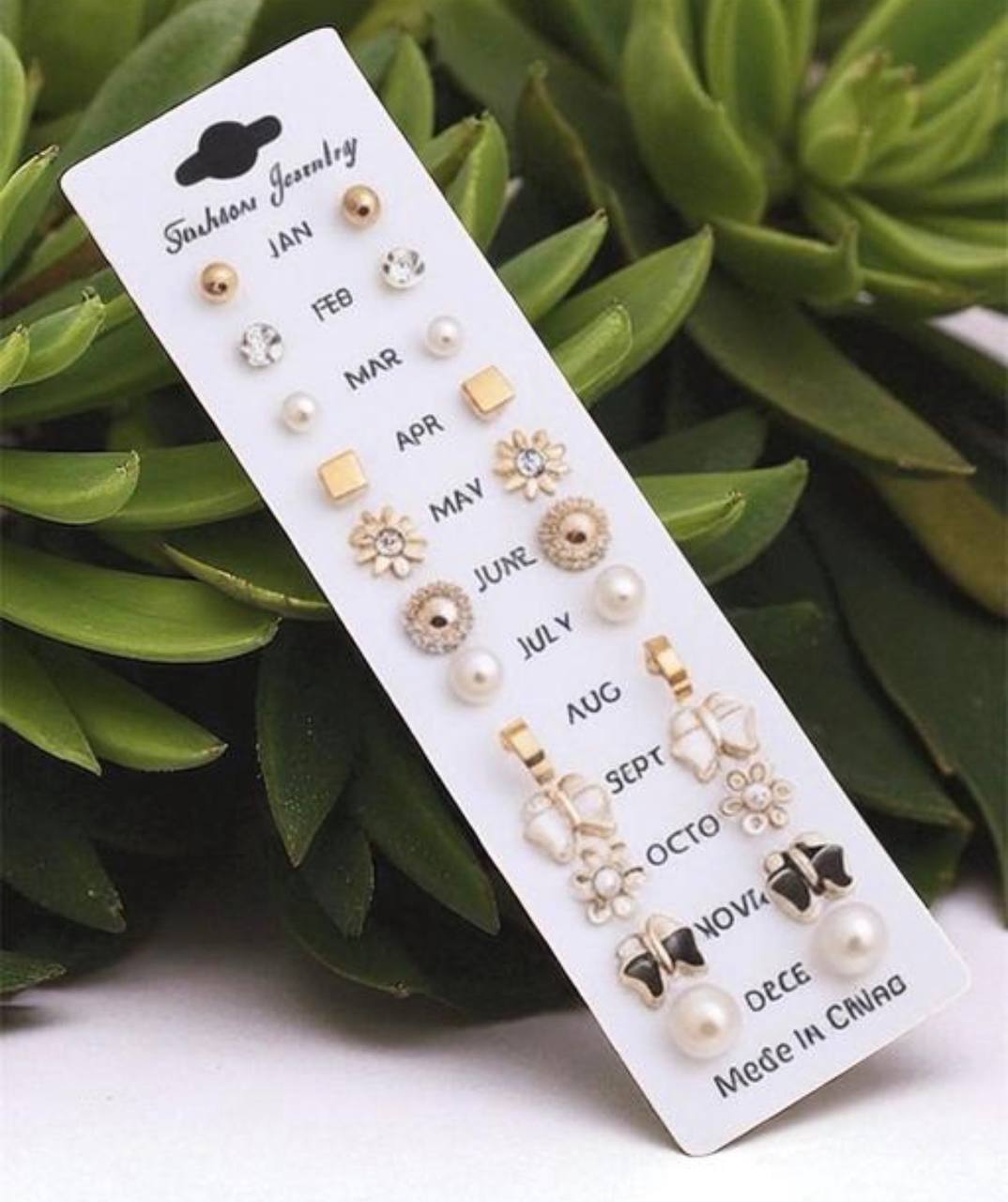 12-Pair Fashion Stud Earrings Set for Women & Girls(CARD -9)