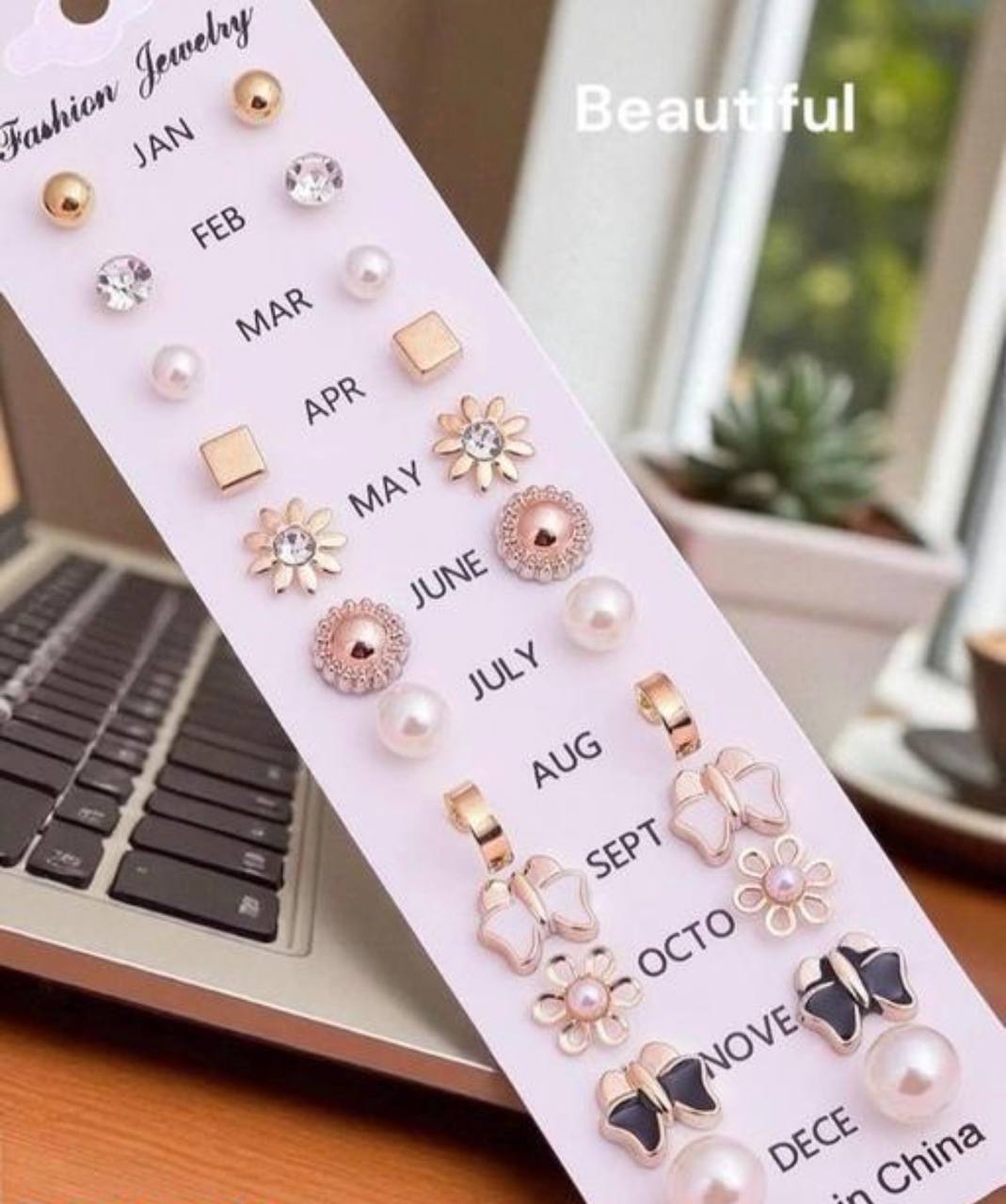 12-Pair Fashion Stud Earrings Set for Women & Girls(CARD -9)